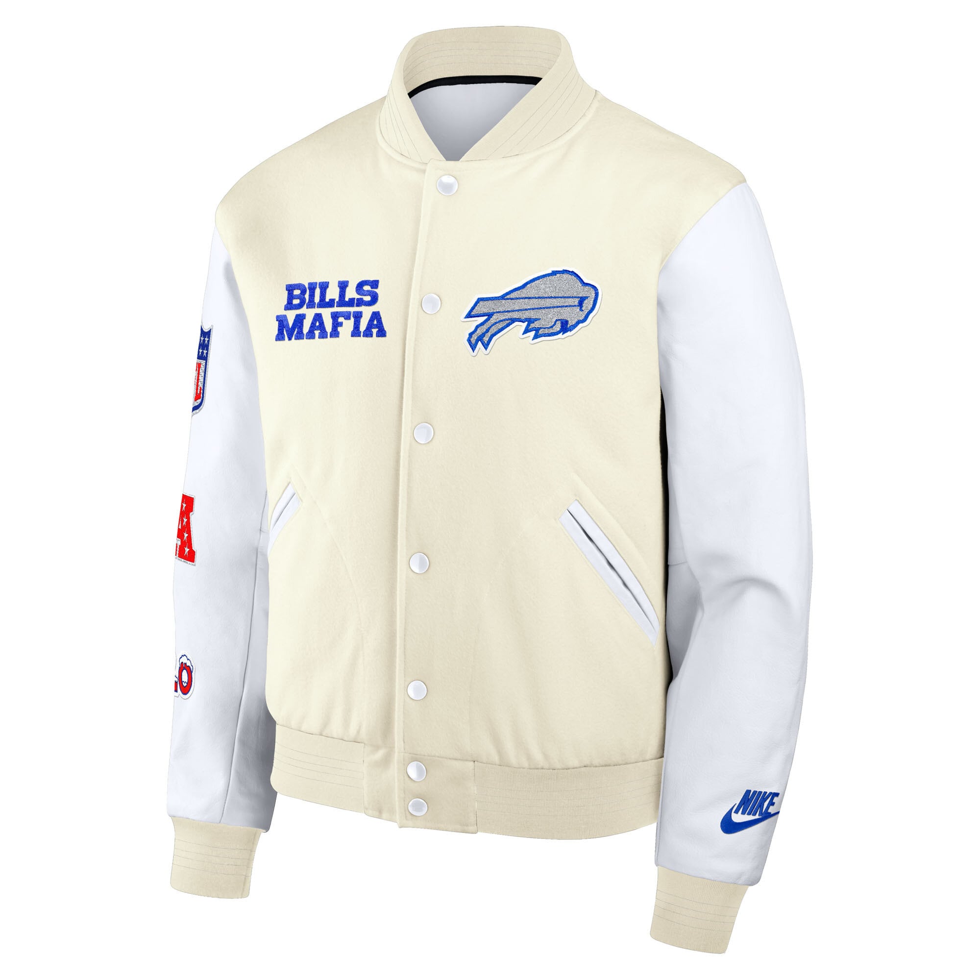Men's Nike  White Buffalo Bills Rivalries Collection Full-Snap Varsity Jacket