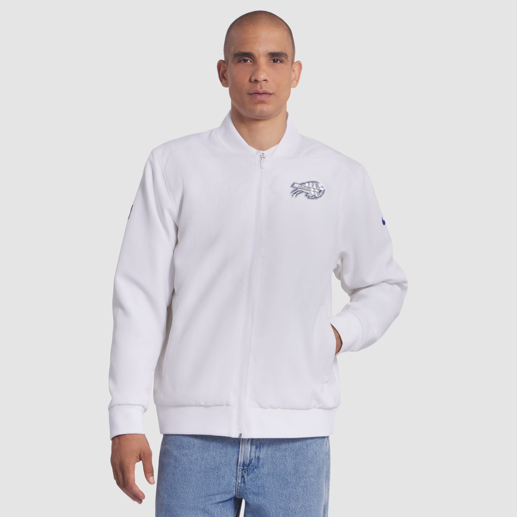 Men's Nike White Buffalo Bills Rivalries Collection Sideline Full-Zip Bomber Jacket