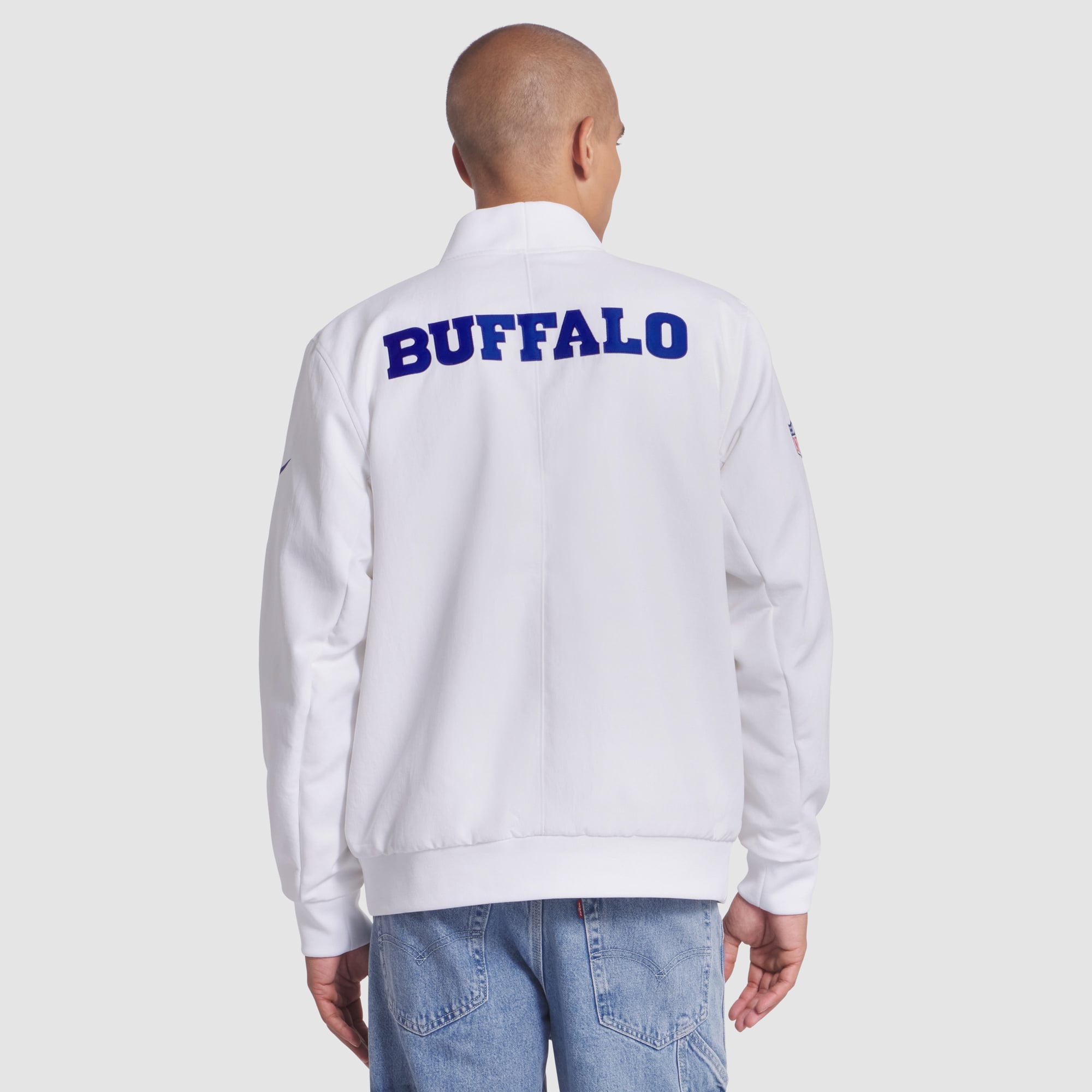 Men's Nike White Buffalo Bills Rivalries Collection Sideline Full-Zip Bomber Jacket