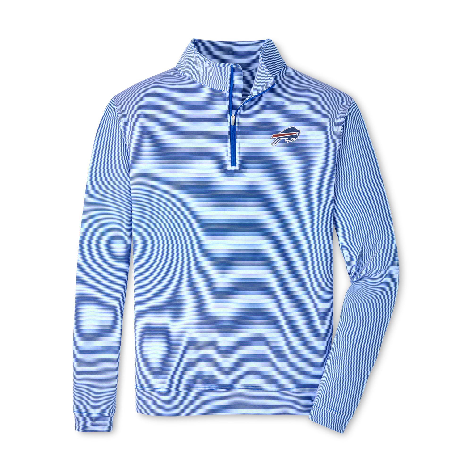 Pull à col zippé Peter Millar pour homme, bleu roi et blanc, Buffalo Bills Perth Sugar Stripe Performance.