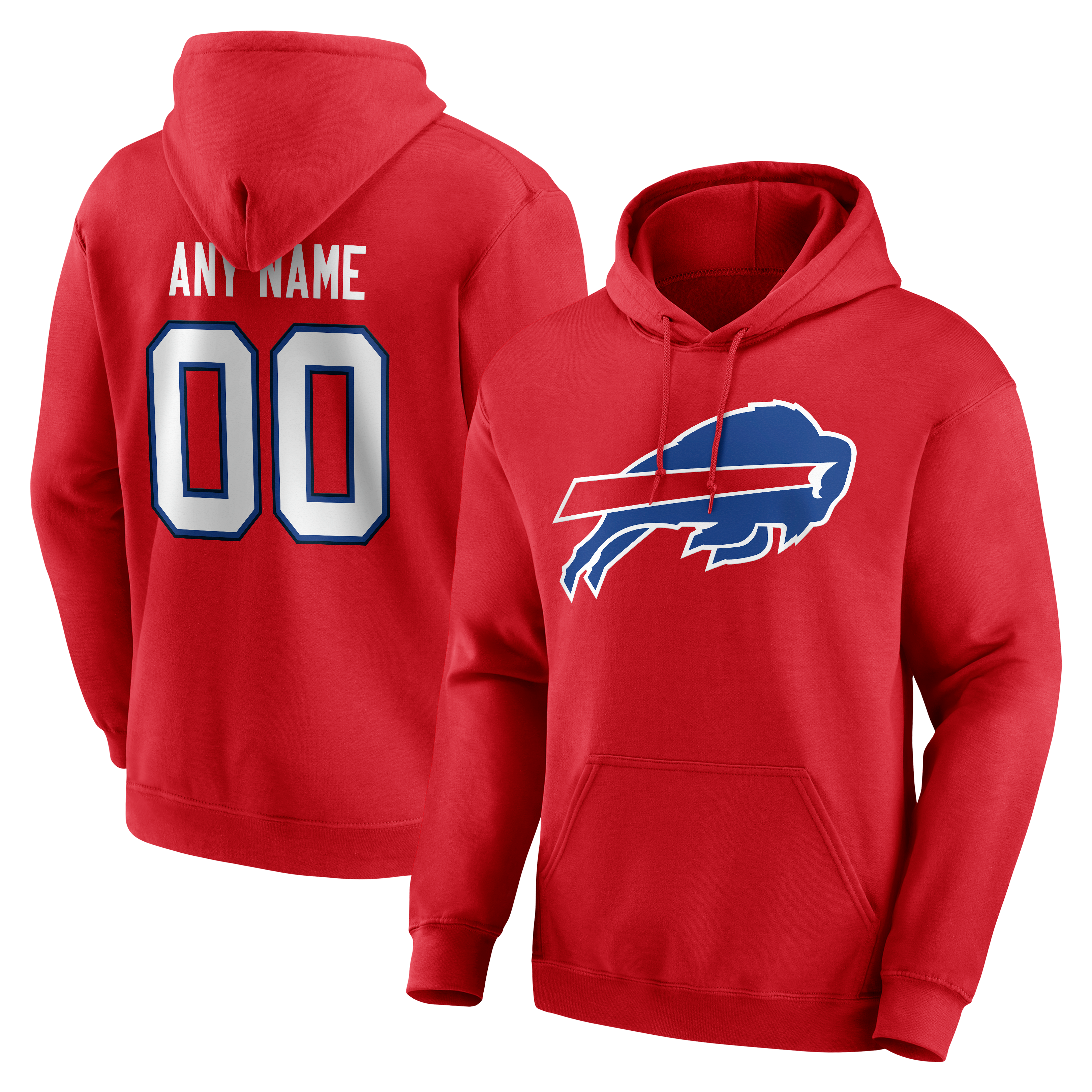 Men's Red Buffalo Bills Team Authentic Personalized Name & Number Hoodie