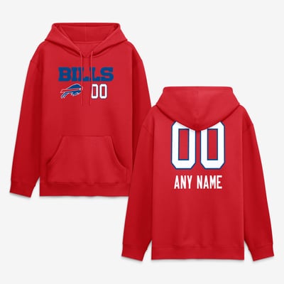 Buffalo Bills  Touchdown Wordmark Personalized Name & Number Hoodie - Red