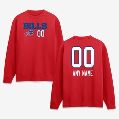 Buffalo Bills  Touchdown Wordmark Personalized Name & Number Sweatshirt - Red