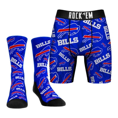  Buffalo Bills Rock Em All-Over Logo Underwear and Crew Socks Combo Pack - 