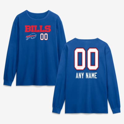 Buffalo Bills  Touchdown Wordmark Personalized Name & Number Long Sleeve T-Shirt - Royal