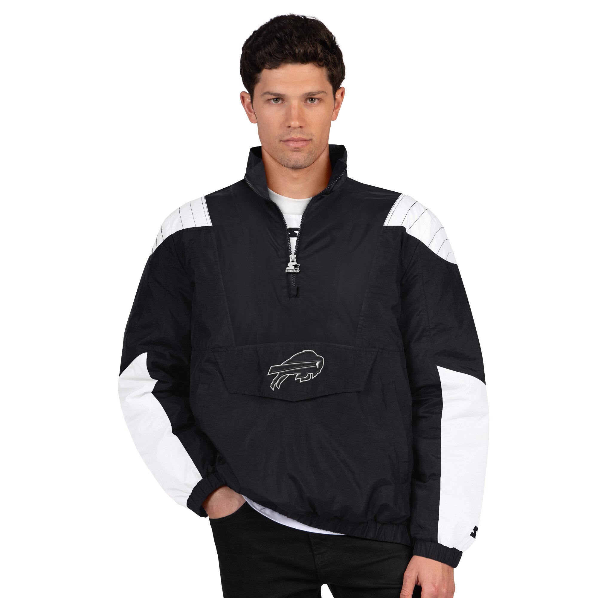 Veste Starter noire Buffalo Bills Gridiron à demi-zip pour homme