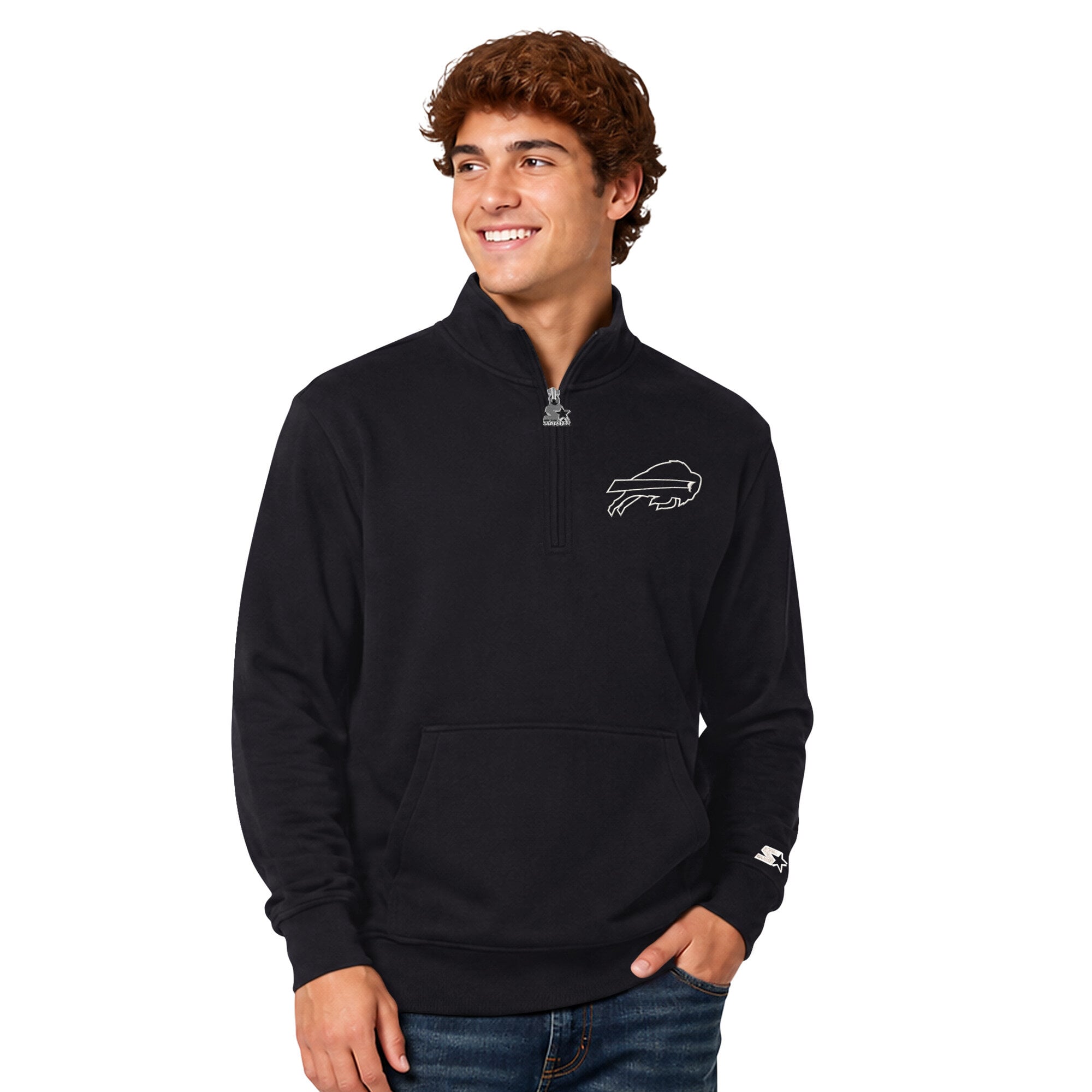 Men's Starter  Black Buffalo Bills Thursday Night Gridiron Batwing Quarter-Zip Sweatshirt