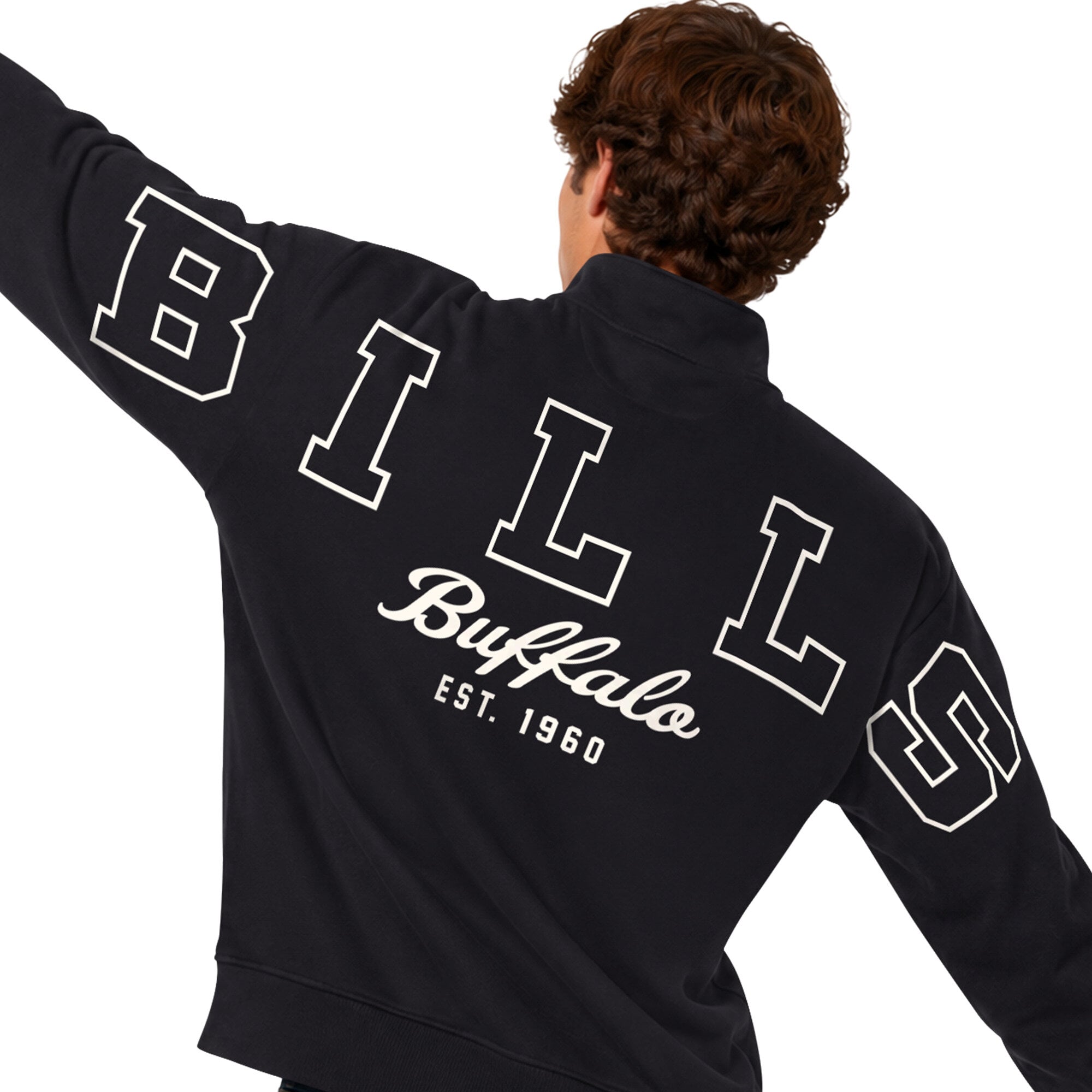 Men's Starter  Black Buffalo Bills Thursday Night Gridiron Batwing Quarter-Zip Sweatshirt