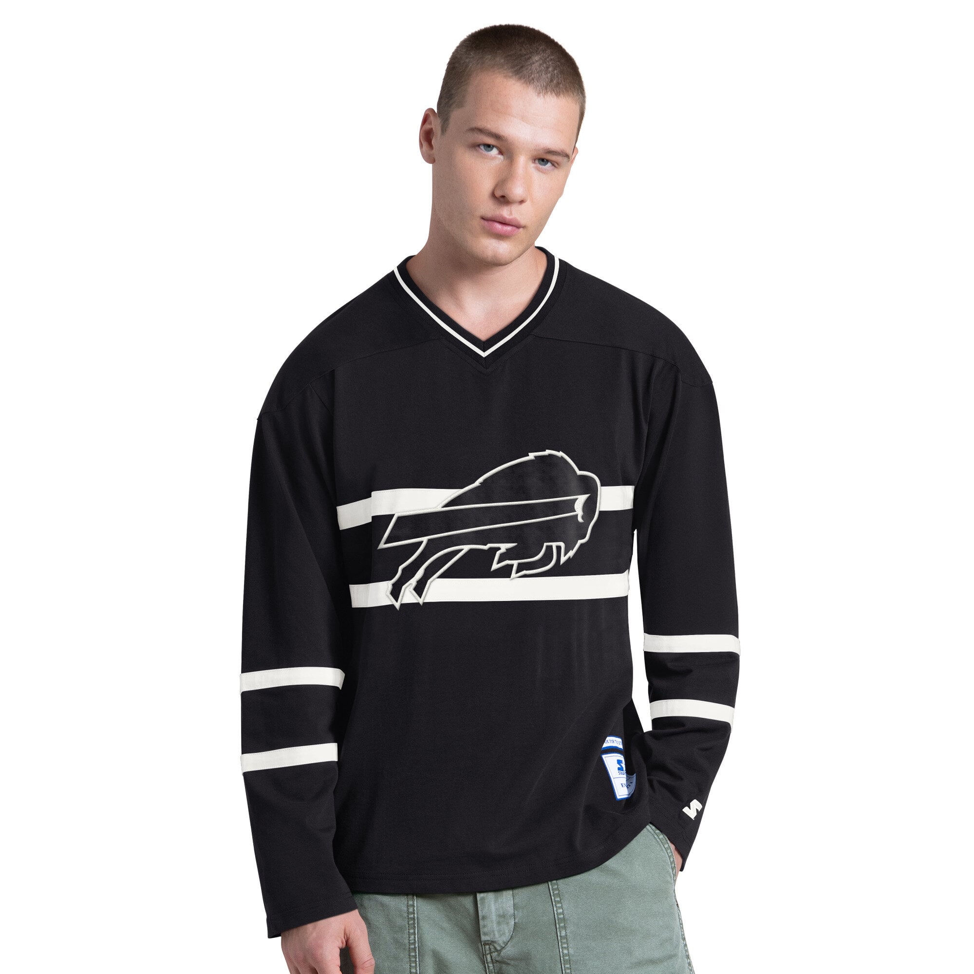 T-shirt à manches longues Starter noir et blanc Buffalo Bills pour homme