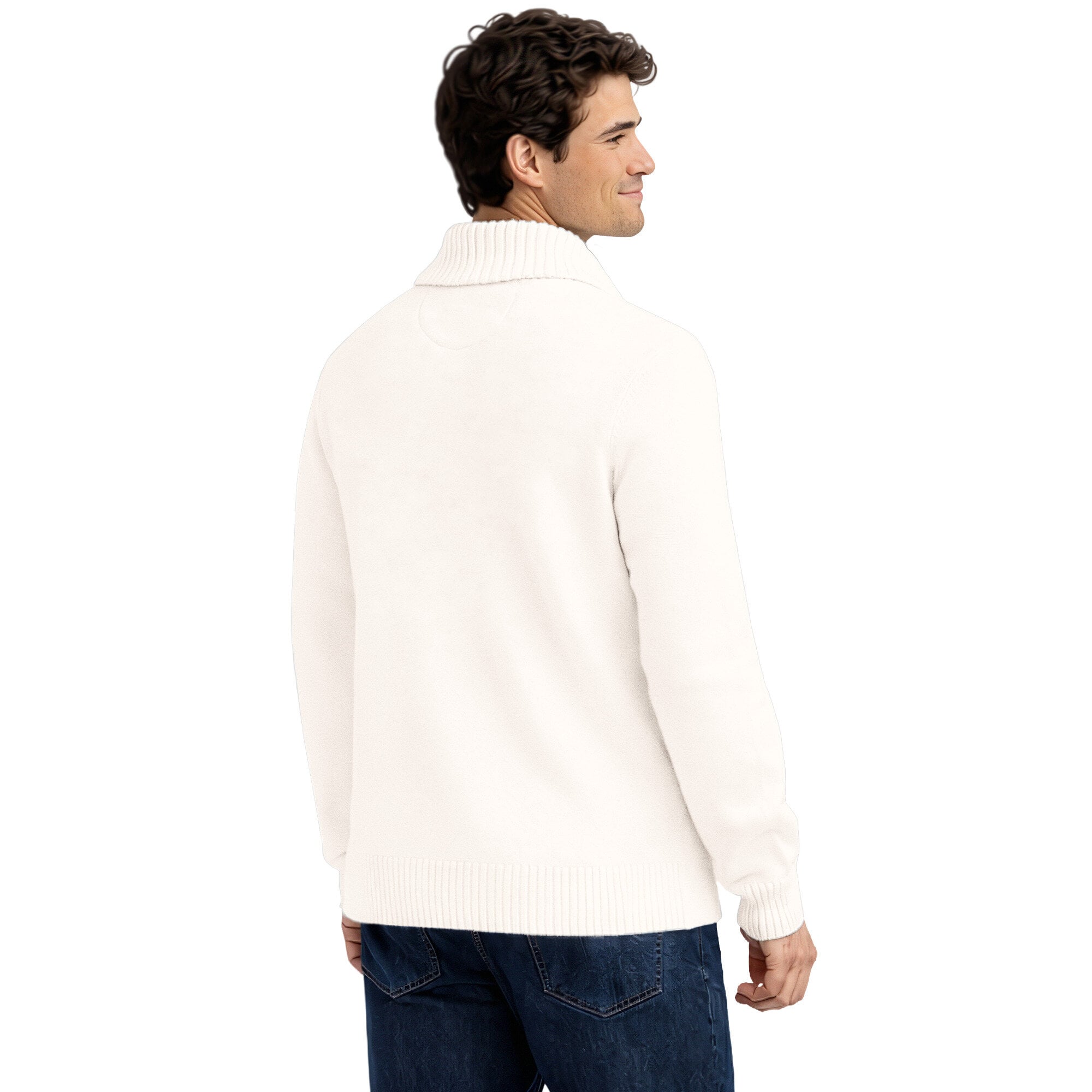 Men's Starter Cream Buffalo Bills Shawl Collar Heavy Knit Cardigan Sweater