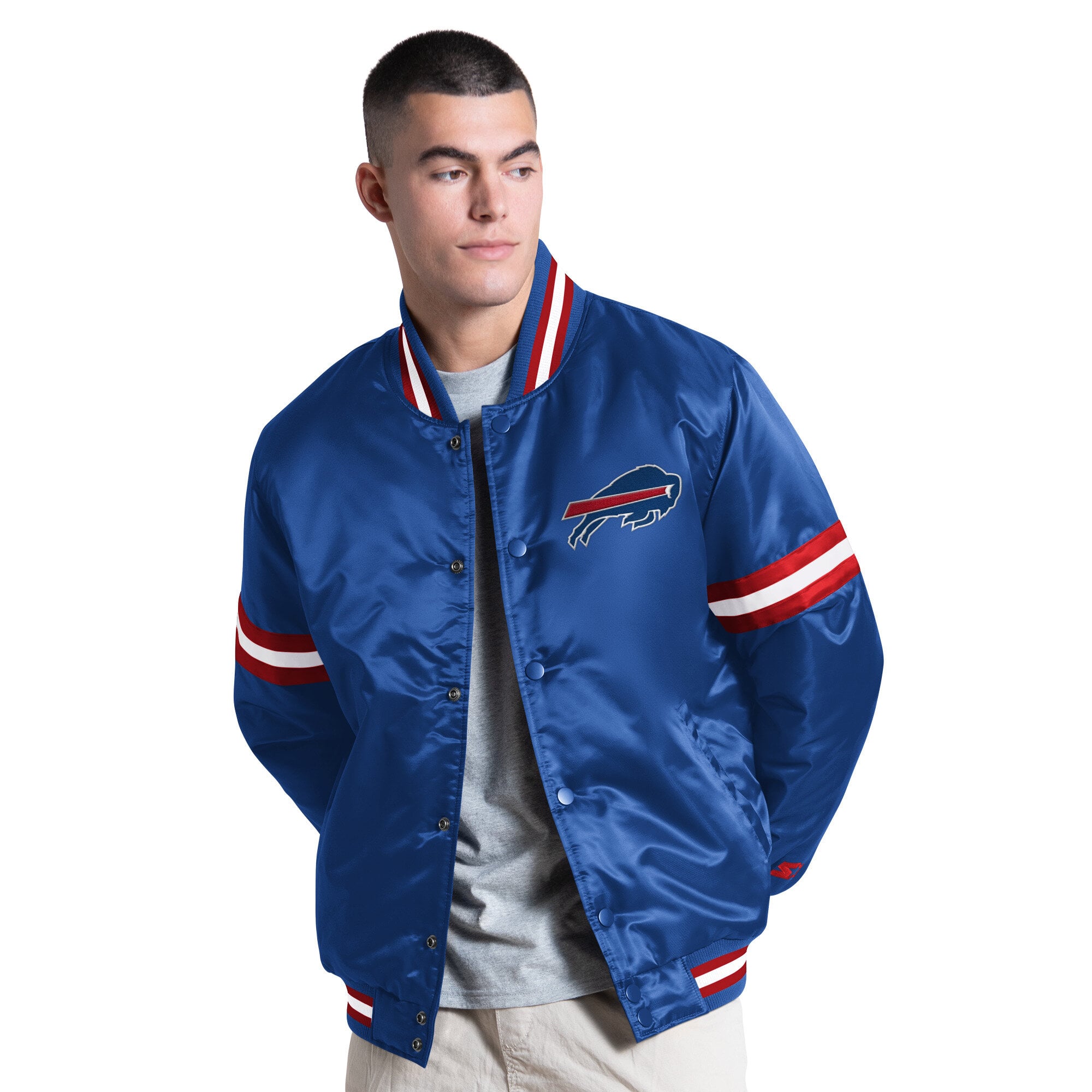 Veste universitaire Starter Royal Buffalo Bills Courtside pour homme, fermeture à boutons-pression.
