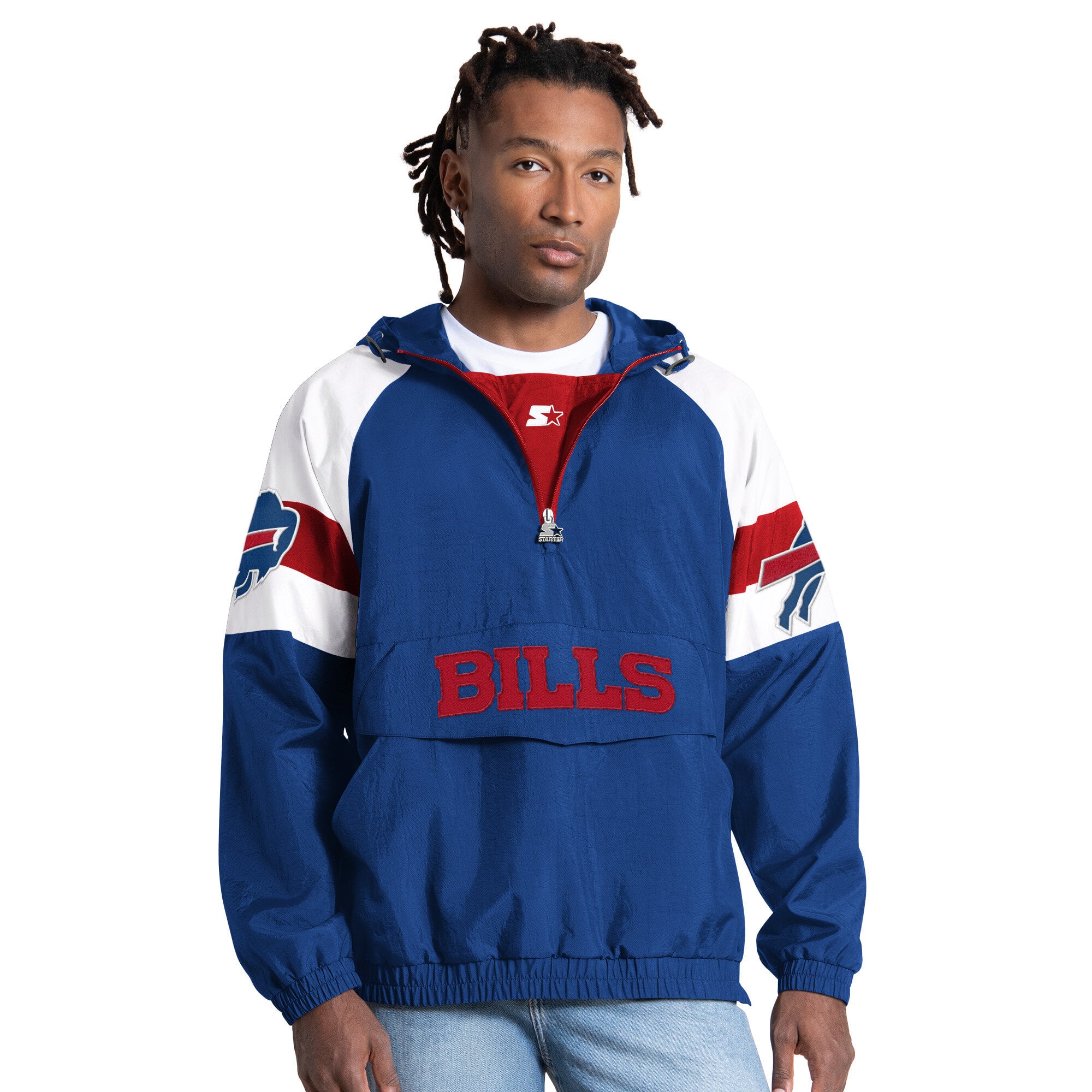 Men's Starter Royal Buffalo Bills Street Cut Half-Zip Jacket