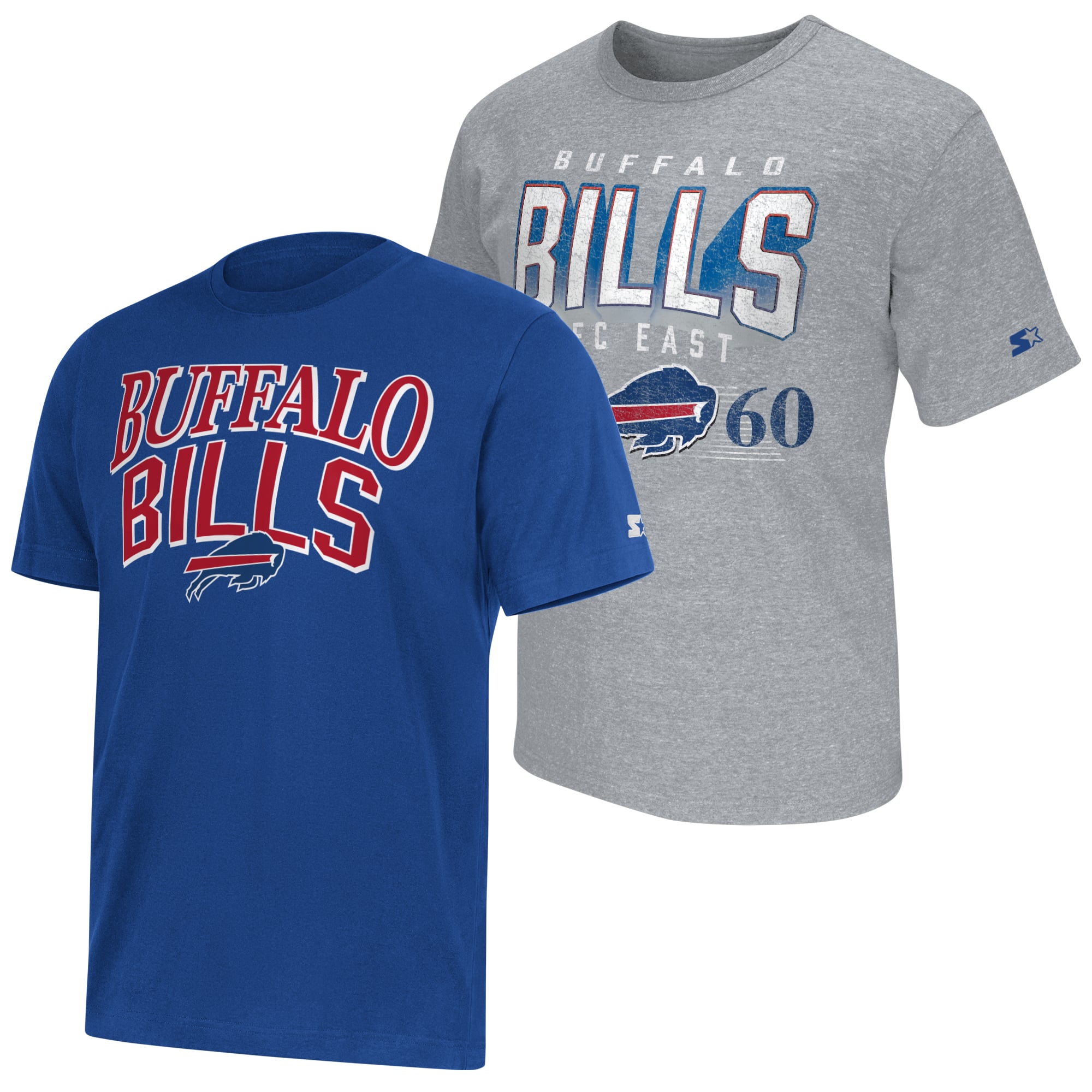Ensemble de deux t-shirts à logo Buffalo Bills pour homme, coloris bleu royal/gris chiné