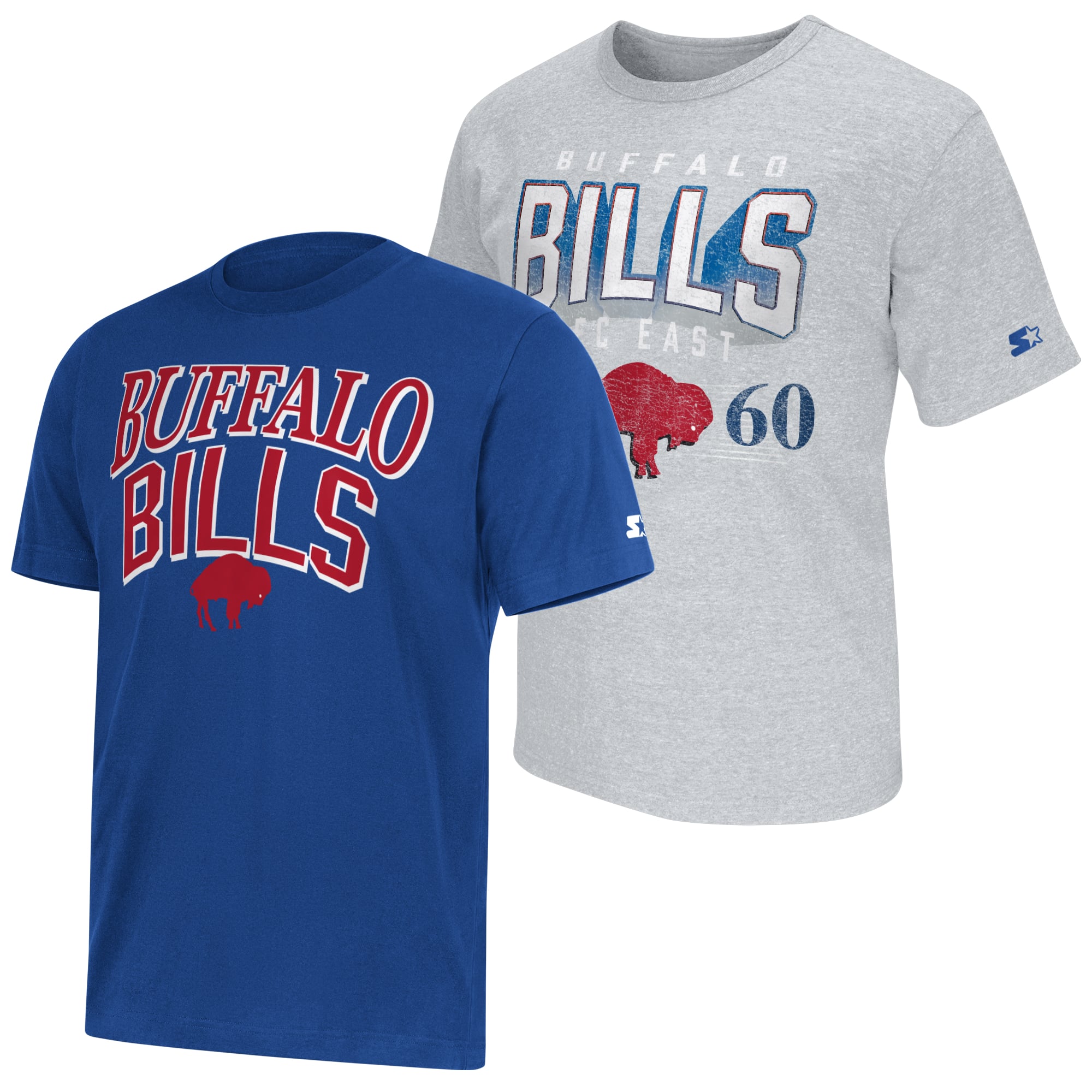 Ensemble de deux t-shirts à logo rétro Buffalo Bills, coloris bleu royal/gris chiné, pour homme