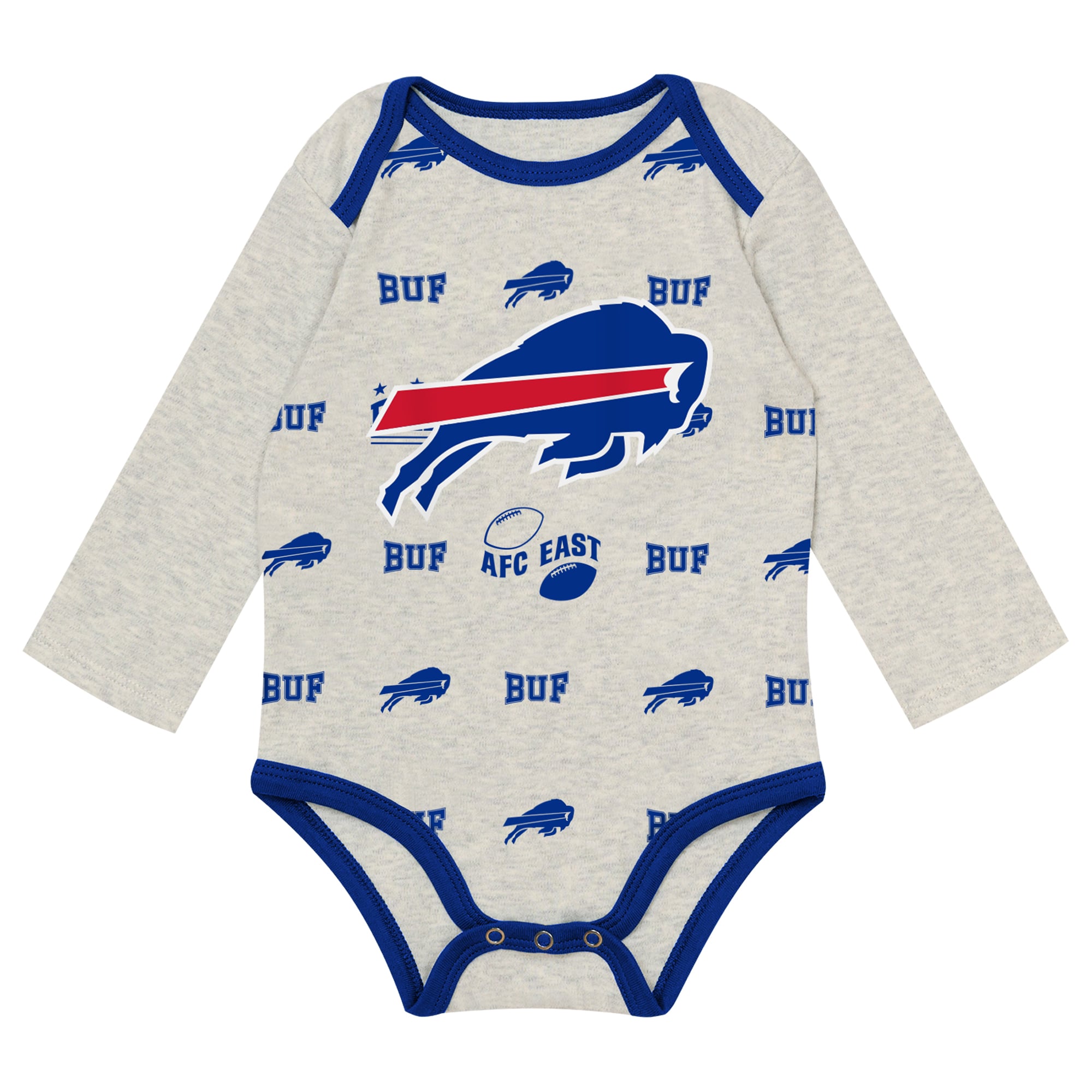 Ensemble trois pièces Outerstuff pour nouveau-né et nourrisson, gris chiné/royal, Buffalo Bills Huddles and Giggles