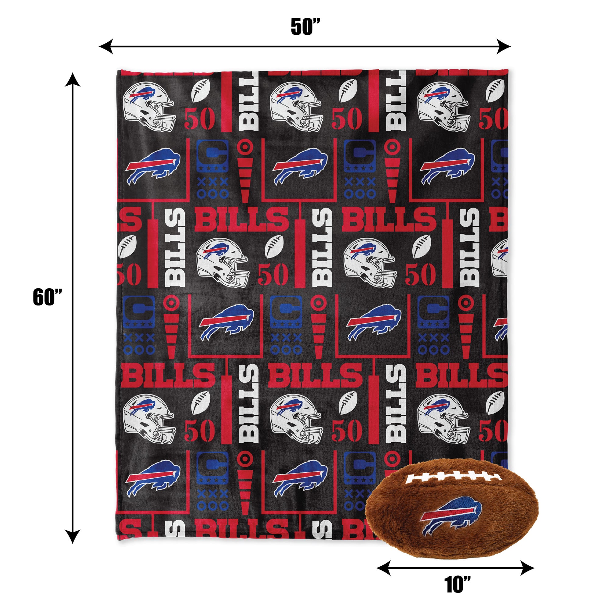 Pegasus Buffalo Bills 50" x 60" Blackout Team Spirit Ultra Soft Throw & Plush Football Combo Pack