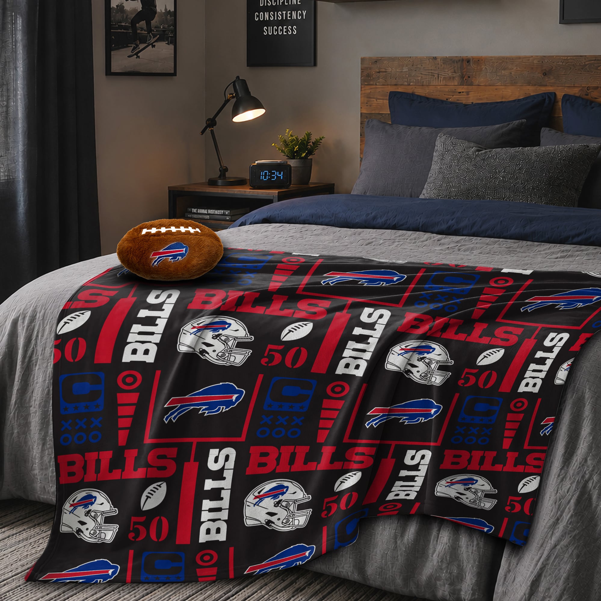Pegasus Buffalo Bills 50" x 60" Blackout Team Spirit Ultra Soft Throw & Plush Football Combo Pack