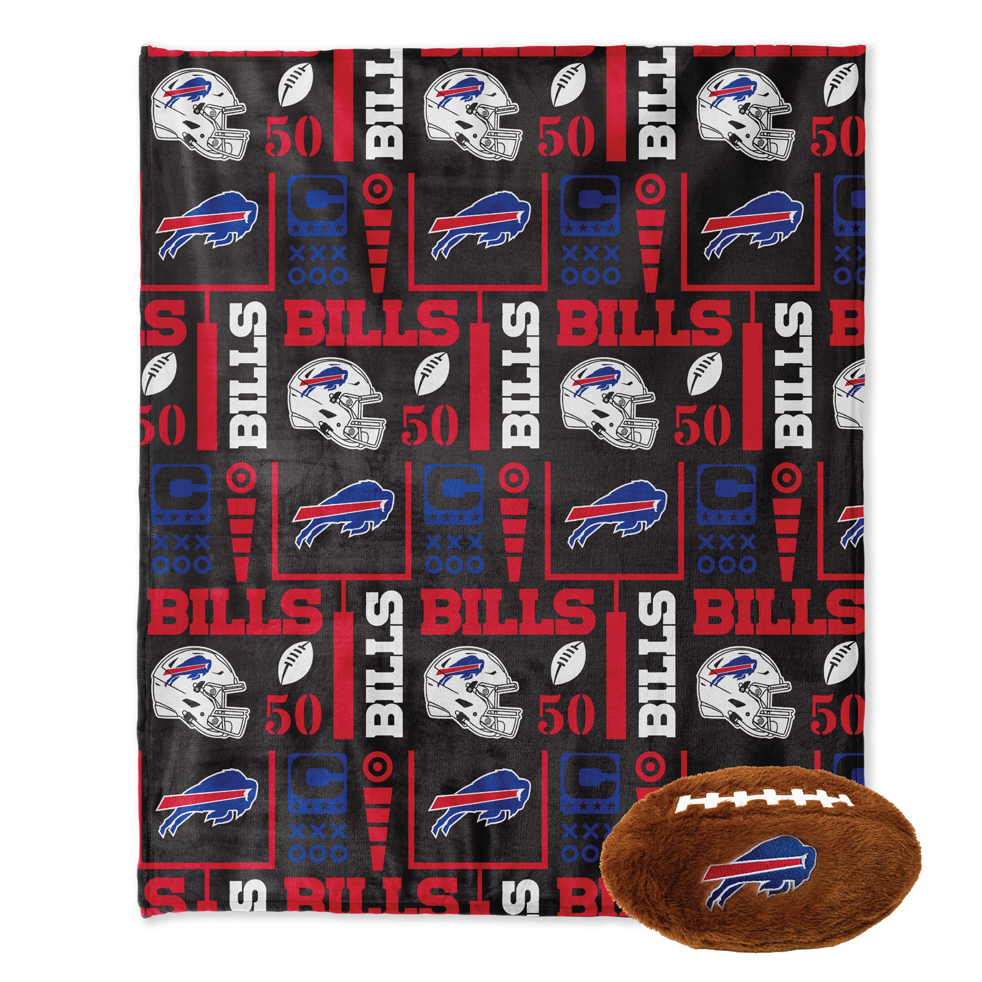 Pegasus Buffalo Bills 50" x 60" Blackout Team Spirit Ultra Soft Throw & Plush Football Combo Pack