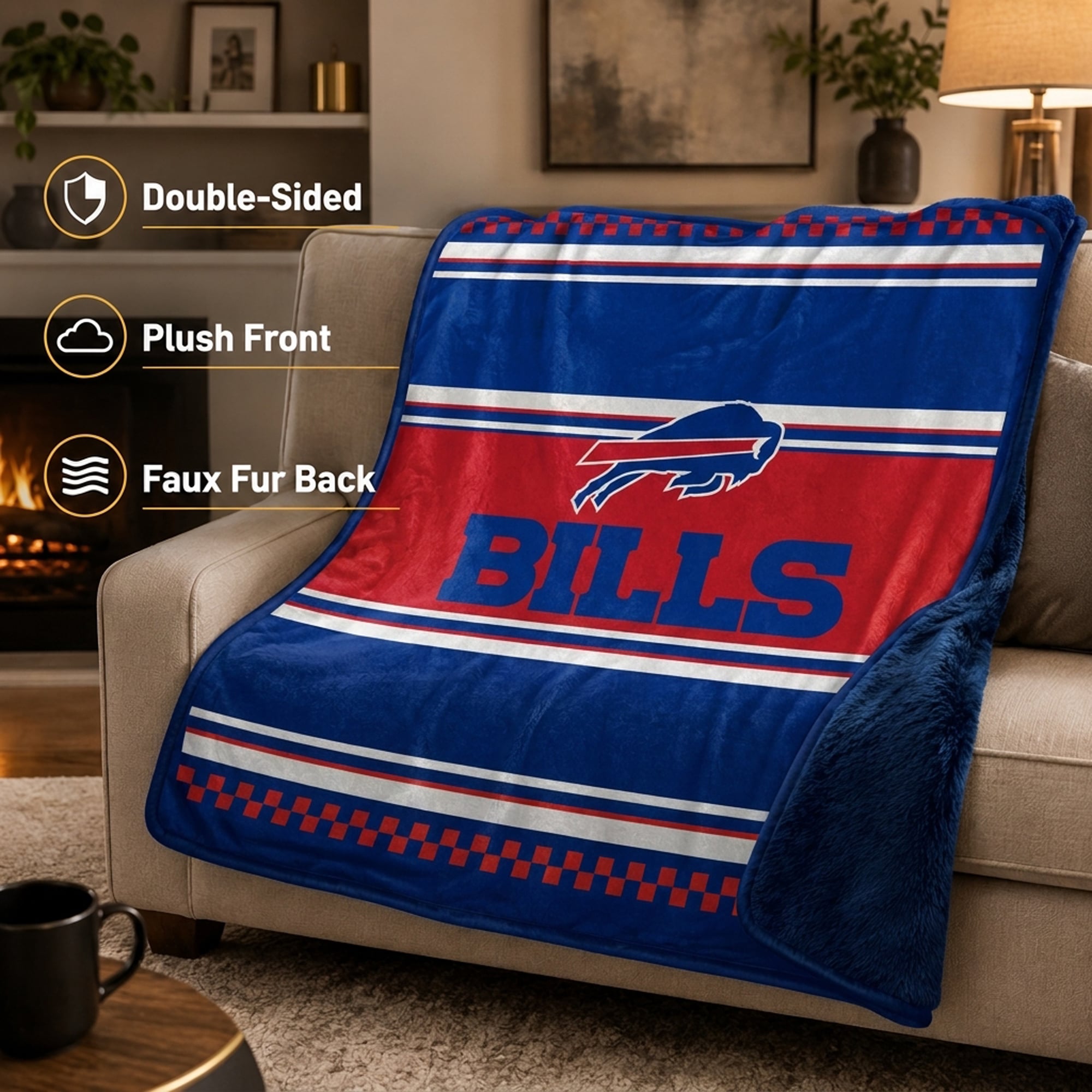 Couverture en fausse fourrure à carreaux Pegasus Buffalo Bills 60" x 70"