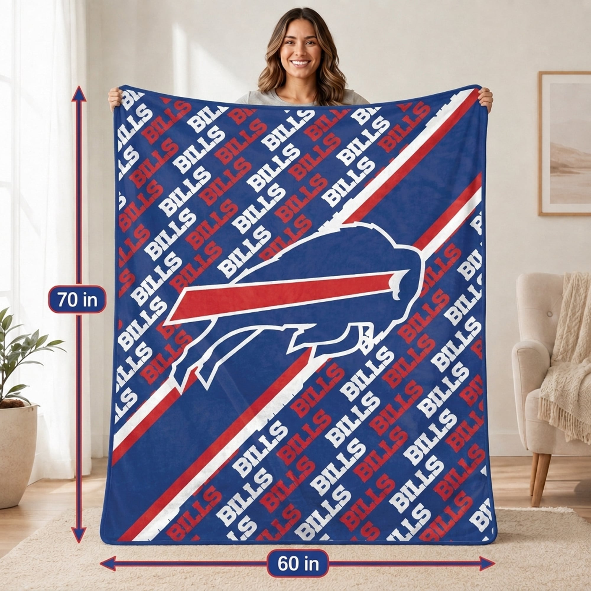 Pegasus Buffalo Bills 60" x 70" Diagonal Lined Wordmark Ultra Soft Blanket