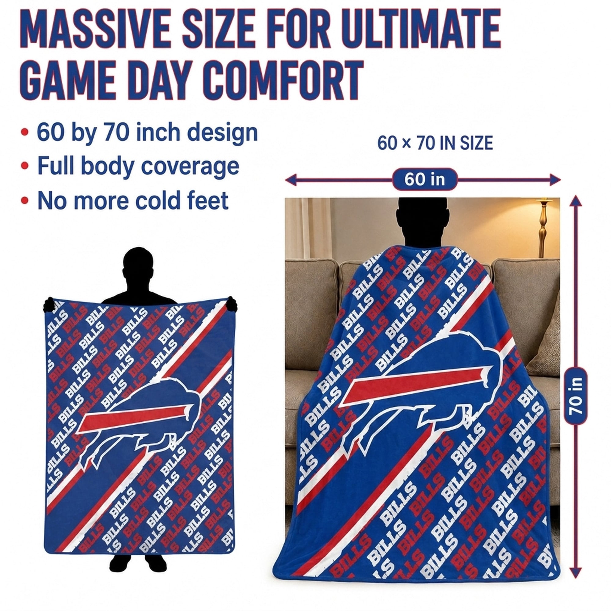 Pegasus Buffalo Bills 60" x 70" Diagonal Lined Wordmark Ultra Soft Blanket