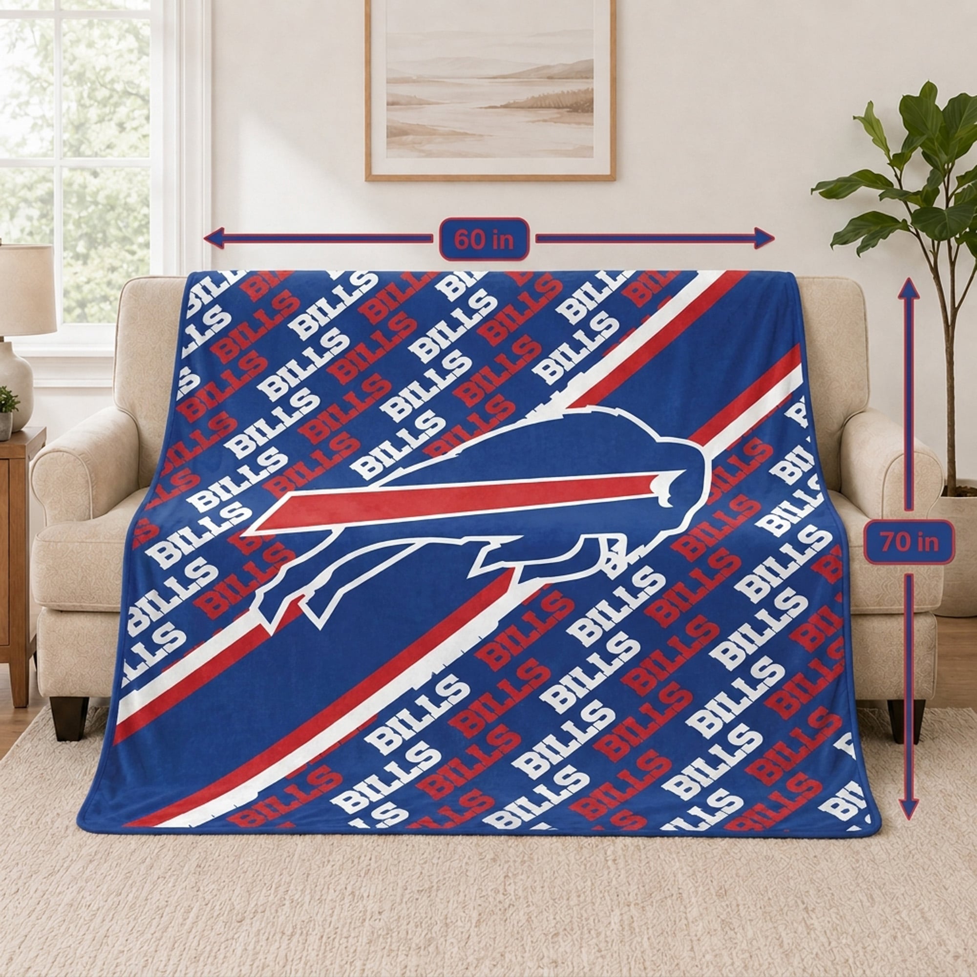 Pegasus Buffalo Bills 60" x 70" Diagonal Lined Wordmark Ultra Soft Blanket