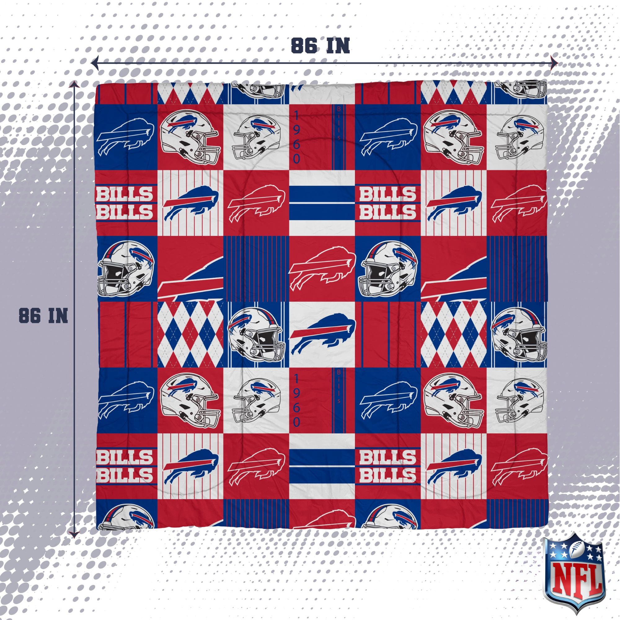 Ensemble de literie trois pièces à carreaux patchwork Pegasus Buffalo Bills (grand lit/queen)