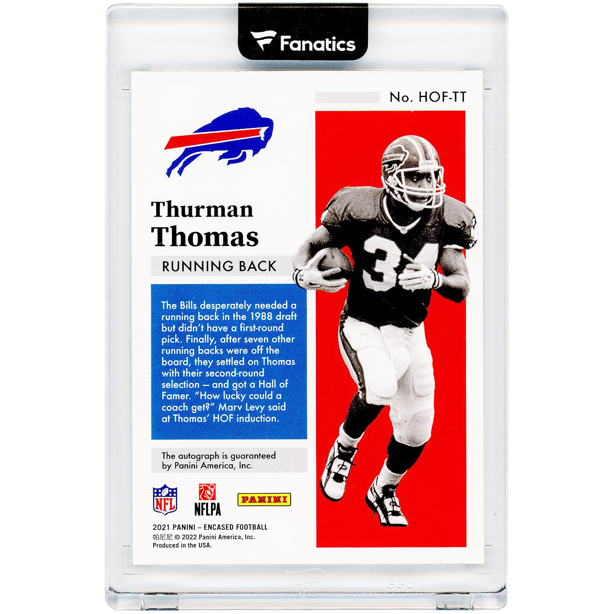 Carte autographiée de Thurman Thomas (Buffalo Bills) 2021 Panini Encased Hall of Fame Class of '07 #HOF-TT #17/25