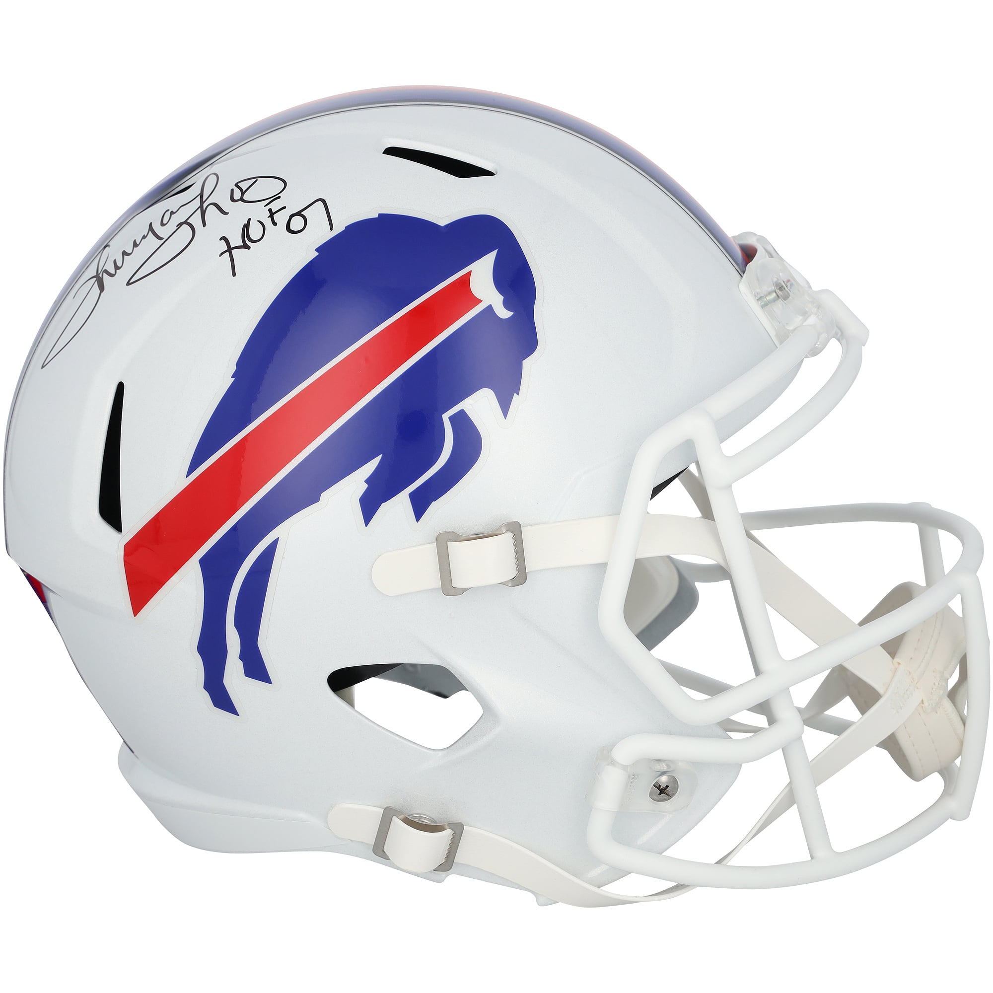 Casque réplique Riddell Speed ​​autographié par Thurman Thomas des Buffalo Bills avec inscription « HOF 07 »