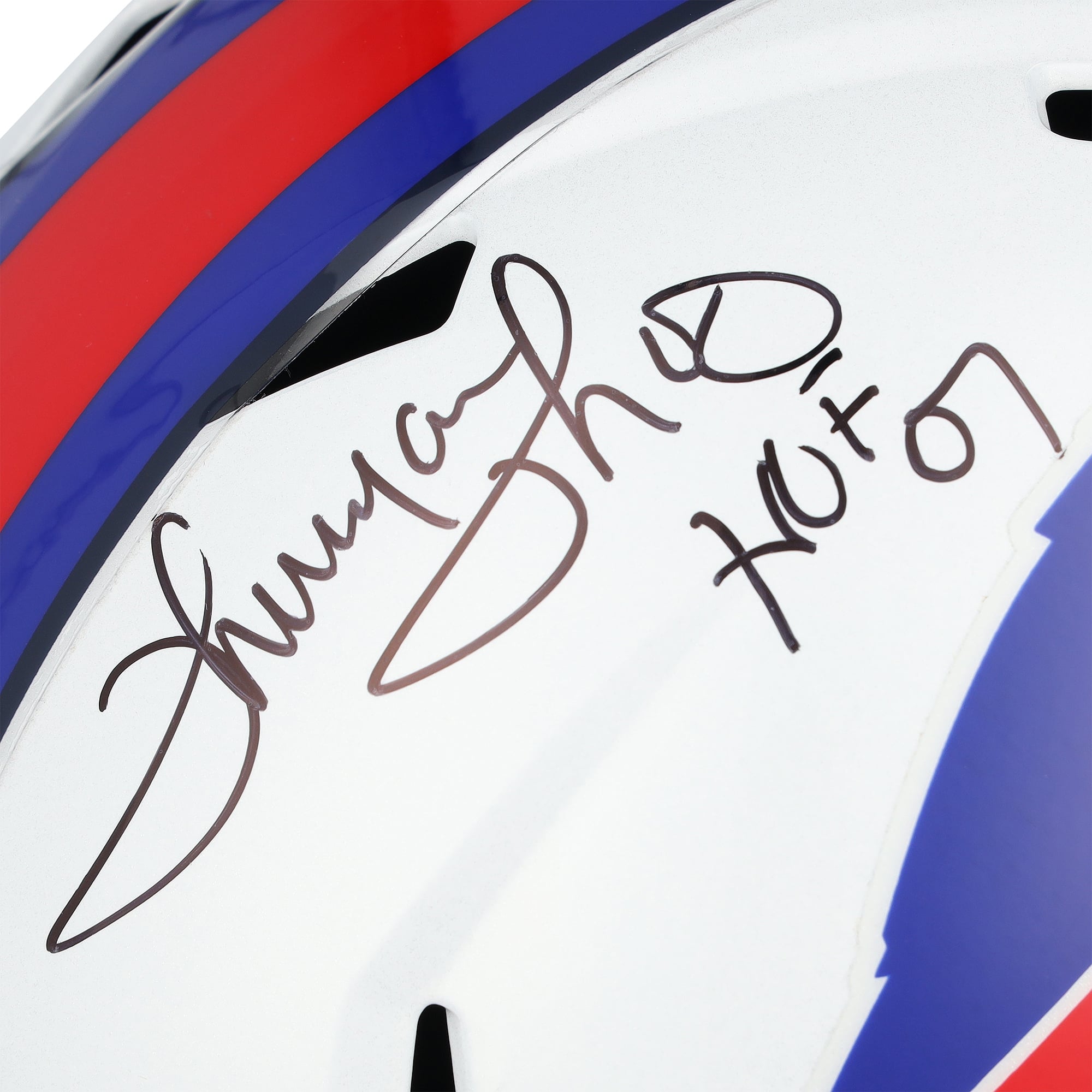 Casque réplique Riddell Speed ​​autographié par Thurman Thomas des Buffalo Bills avec inscription « HOF 07 »