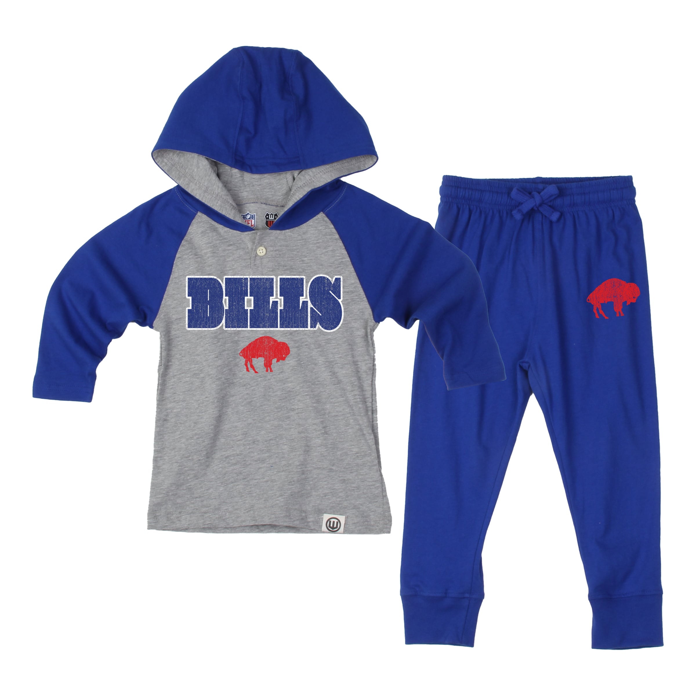Toddler Wes & Willy Heather Gray/Royal Buffalo Bills Henley Hoodie Sweatpants Set