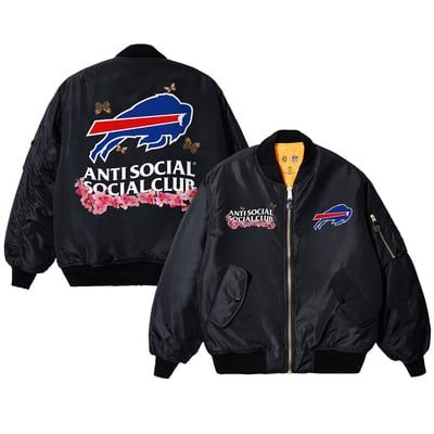 Buffalo Bills AntiSocialSocialClub x NFL MA-1 Full-Zip Blossom Bomber Jacket - Black