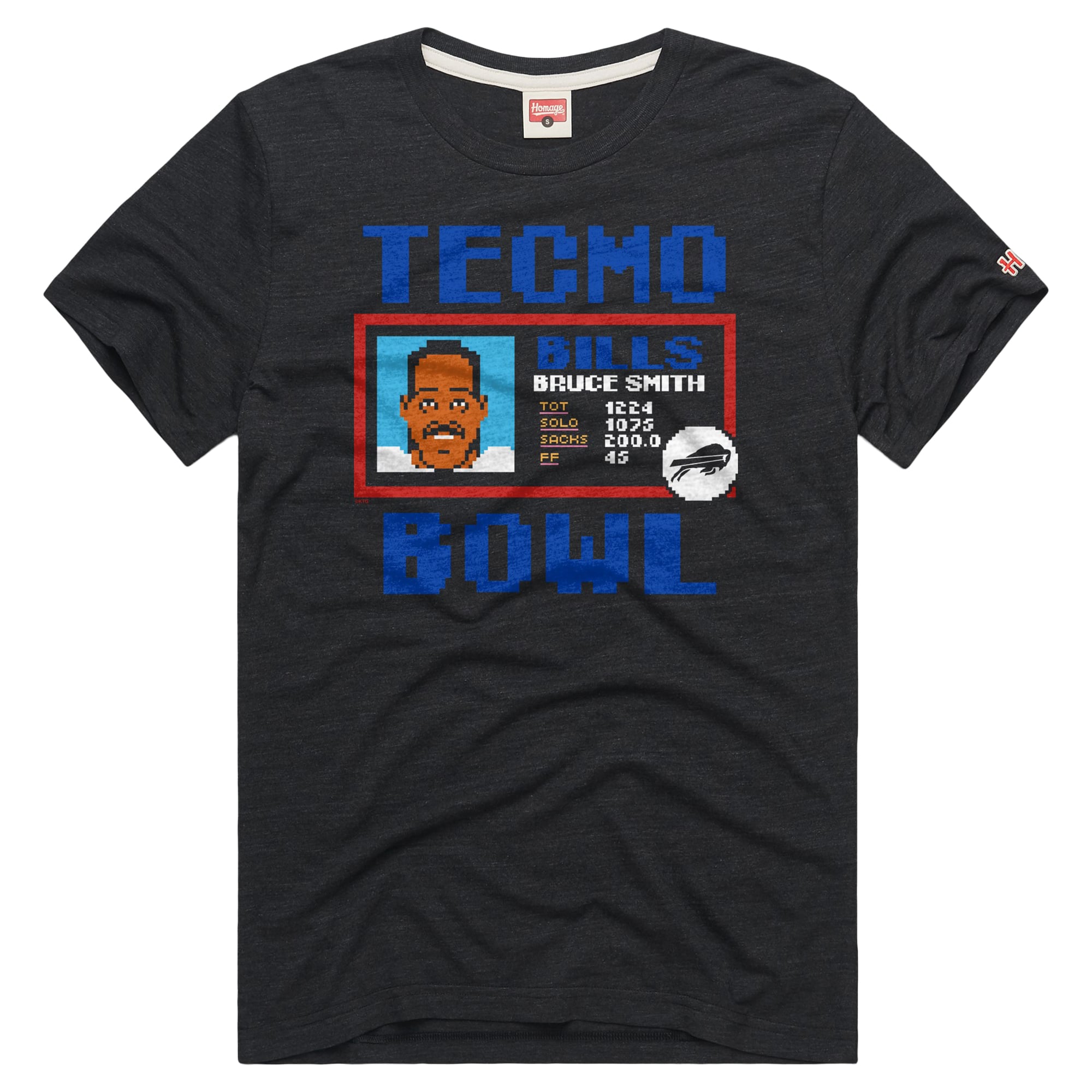 Unisex Homage Bruce Smith Charcoal Buffalo Bills Tecmo Bowl Retired Player Graphic Tri-Blend T-Shirt