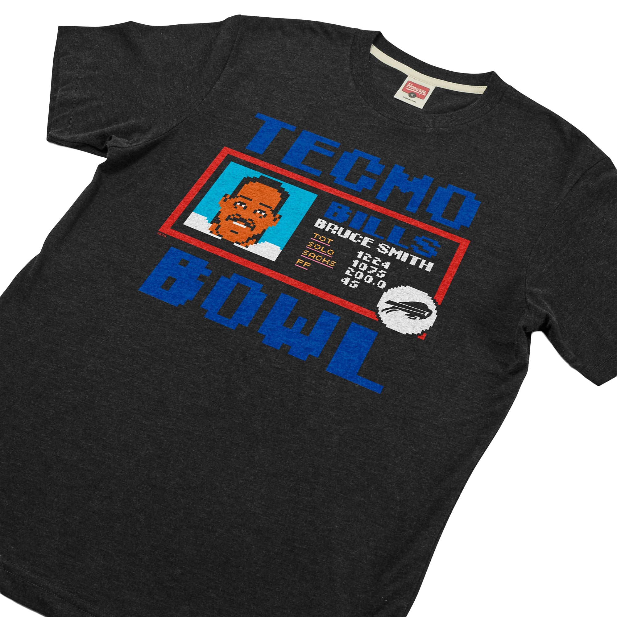 Unisex Homage Bruce Smith Charcoal Buffalo Bills Tecmo Bowl Retired Player Graphic Tri-Blend T-Shirt