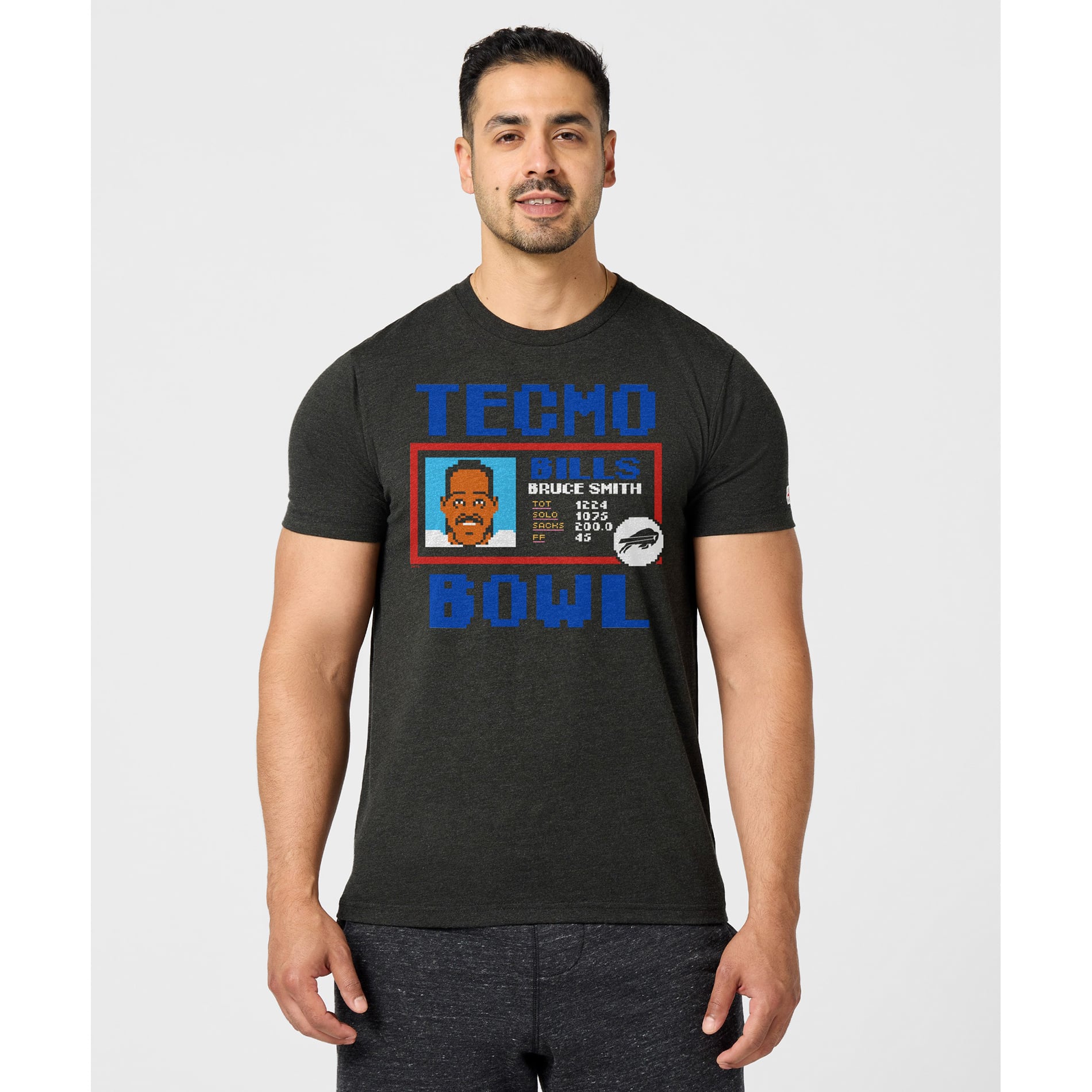 Unisex Homage Bruce Smith Charcoal Buffalo Bills Tecmo Bowl Retired Player Graphic Tri-Blend T-Shirt