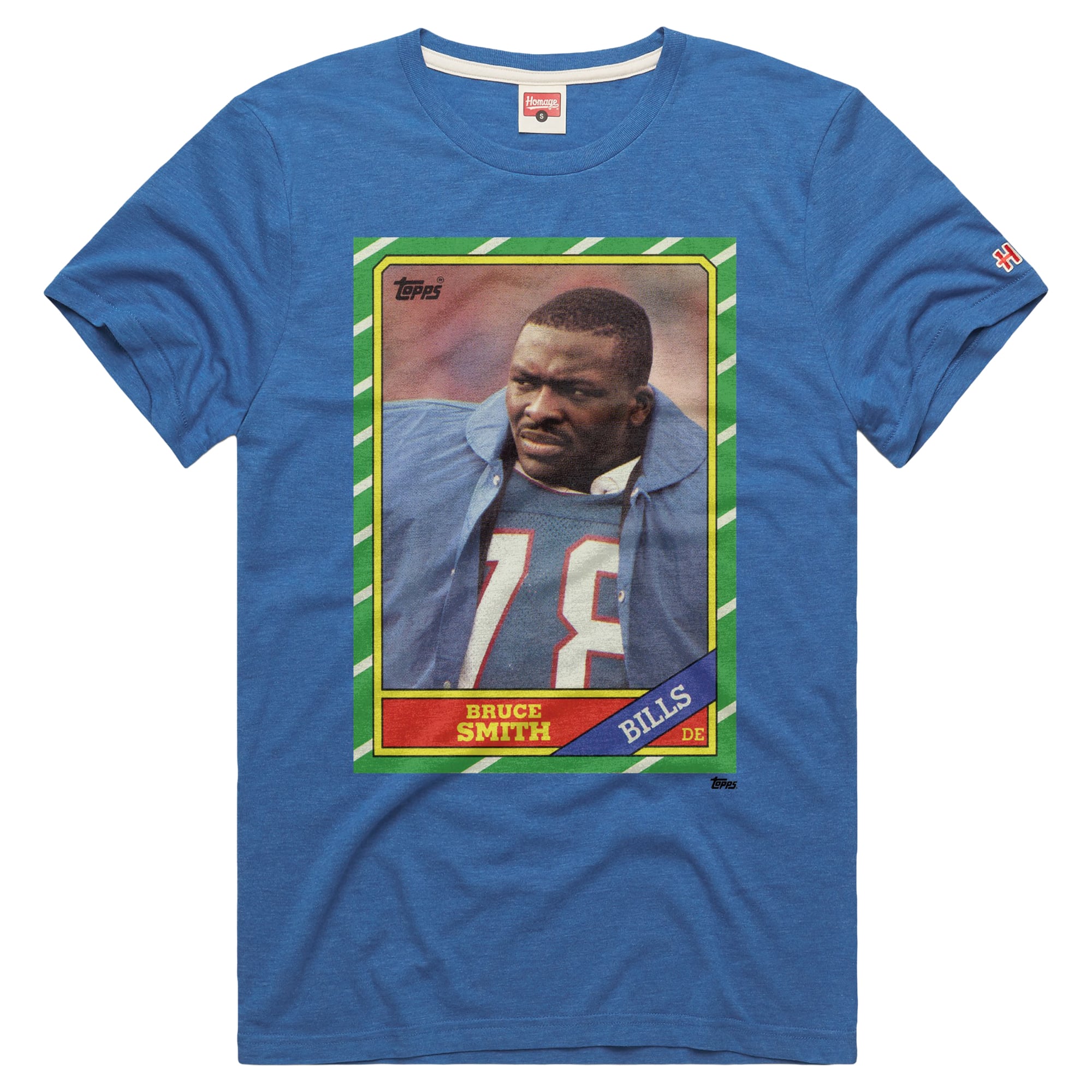 T-shirt unisexe hommage à Bruce Smith, joueur des Royal Buffalo Bills de la NFL (carte collectionner Topps), en mélange trois matières.