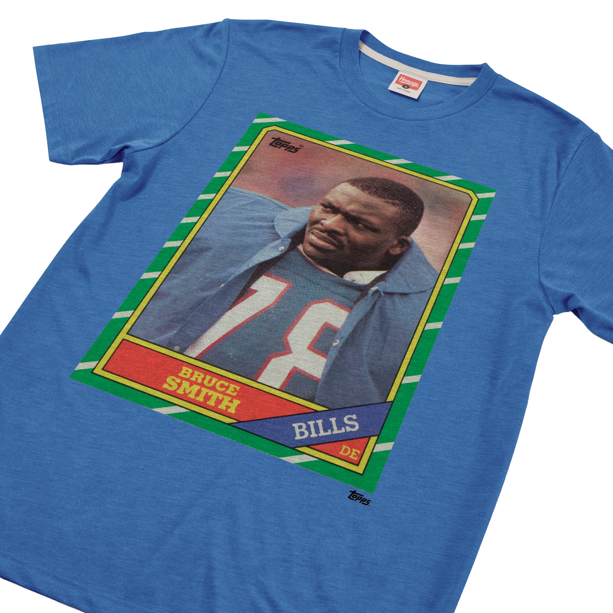 T-shirt unisexe hommage à Bruce Smith, joueur des Royal Buffalo Bills de la NFL (carte collectionner Topps), en mélange trois matières.
