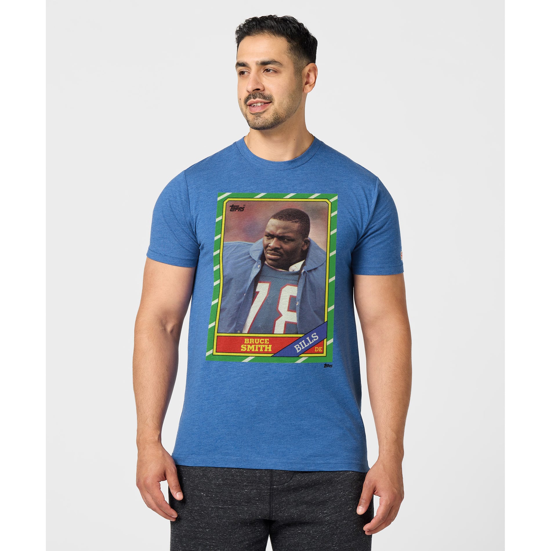 T-shirt unisexe hommage à Bruce Smith, joueur des Royal Buffalo Bills de la NFL (carte collectionner Topps), en mélange trois matières.