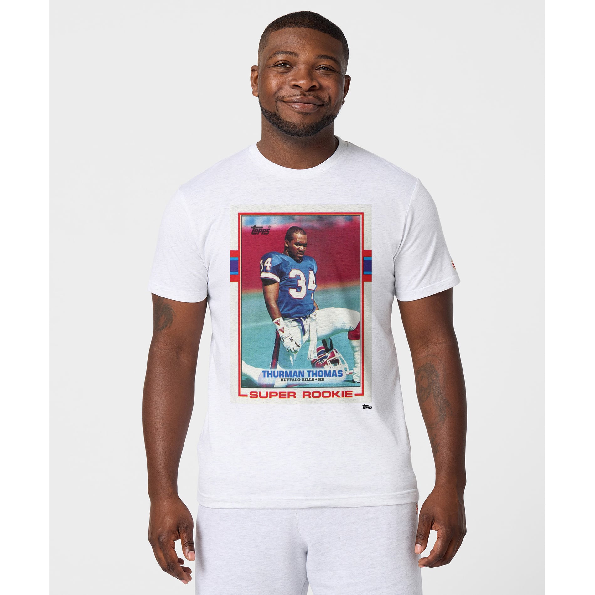 T-shirt unisexe en mélange de trois matières, hommage à Thurman Thomas Ash Buffalo Bills NFL Topps Trading Card