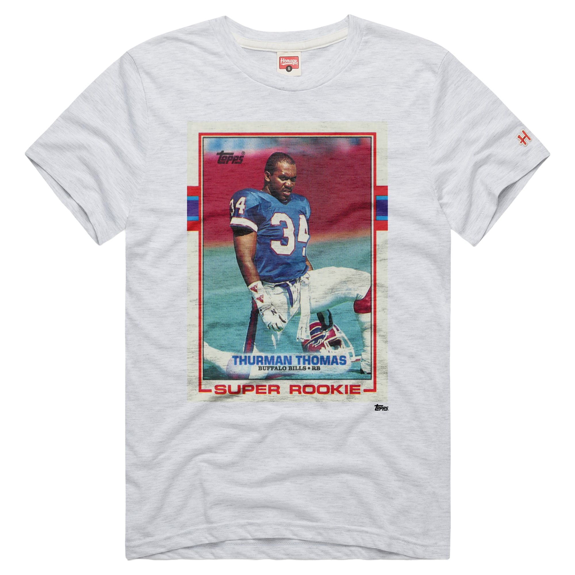 T-shirt unisexe en mélange de trois matières, hommage à Thurman Thomas Ash Buffalo Bills NFL Topps Trading Card