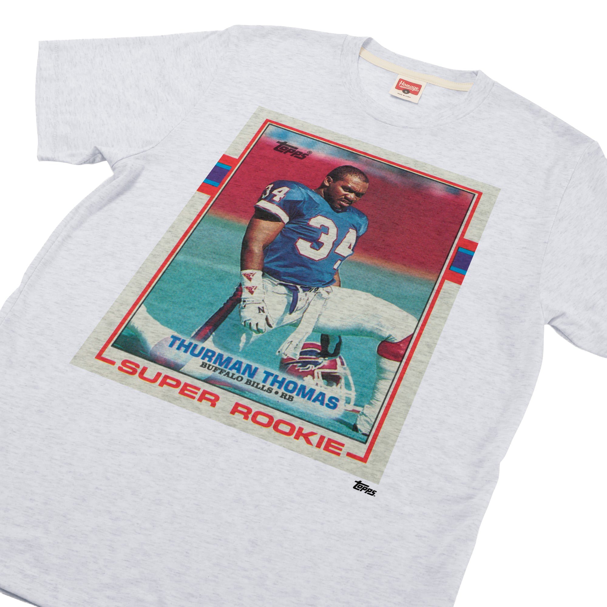 T-shirt unisexe en mélange de trois matières, hommage à Thurman Thomas Ash Buffalo Bills NFL Topps Trading Card
