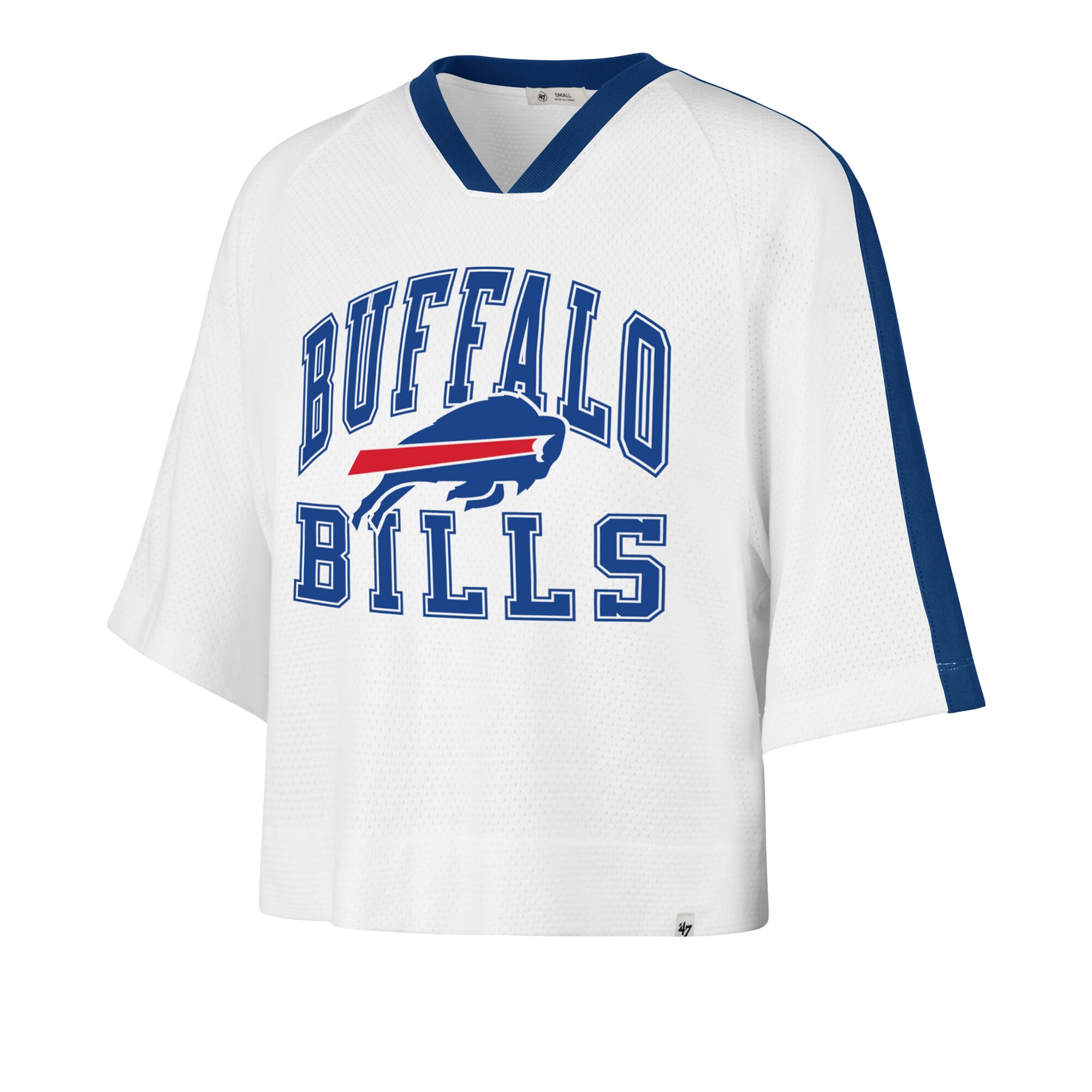Women's '47 White Buffalo Bills Big Overarch Drop Needle Raglan V-Neck T-Shirt