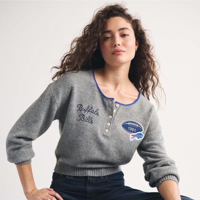 Buffalo Bills Abercrombie & Fitch Women's Merino Wool-Blend Henley Sweater - Gray