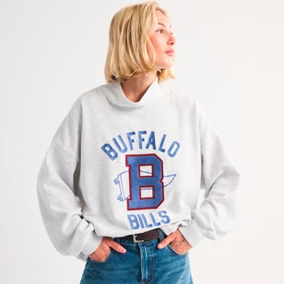 Buffalo Bills Abercrombie & Fitch Women's Sunday Oversized Funnel Neck Sweatshirt - Heather Gray