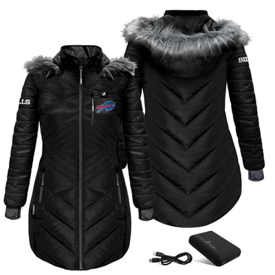 Buffalo Bills ActionHeat Women's 5V Battery Heated Long Puffer Jacket - Black