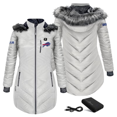 Buffalo Bills ActionHeat Women's 5V Battery Heated Long Puffer Full-Zip Hoodie Jacket - White
