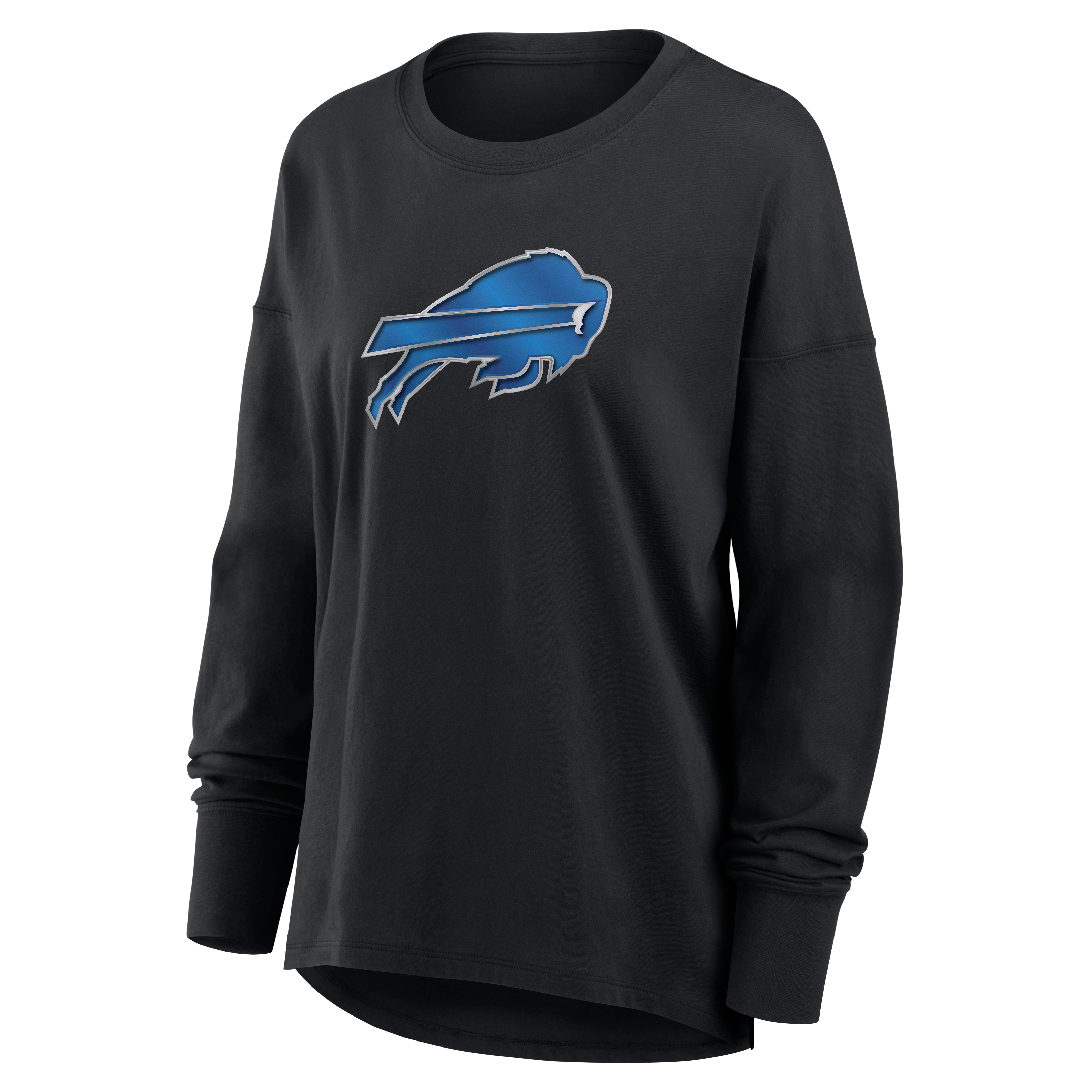 T-shirt à manches longues noir pour femmes avec mascotte métallique des Buffalo Bills