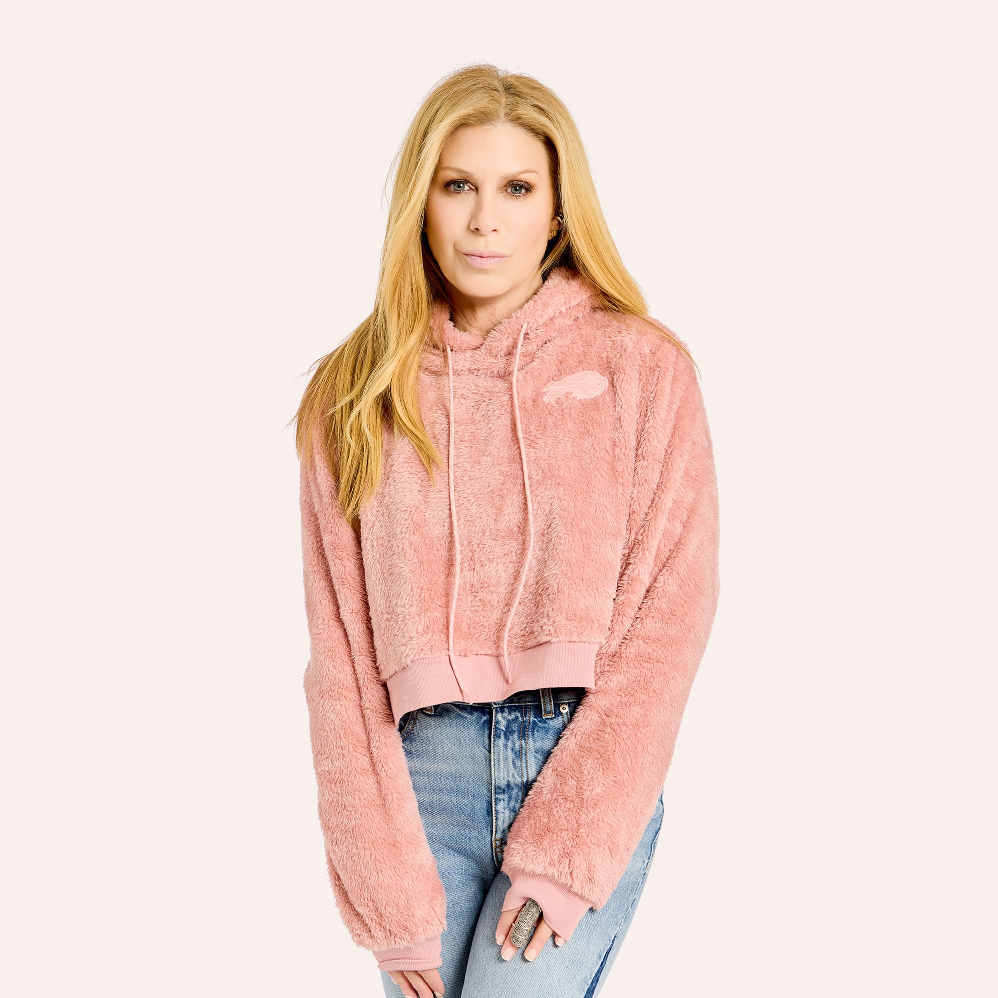 Women's by Jill Martin Pink Buffalo Bills Tonal Sherpa Cropped Hoodie