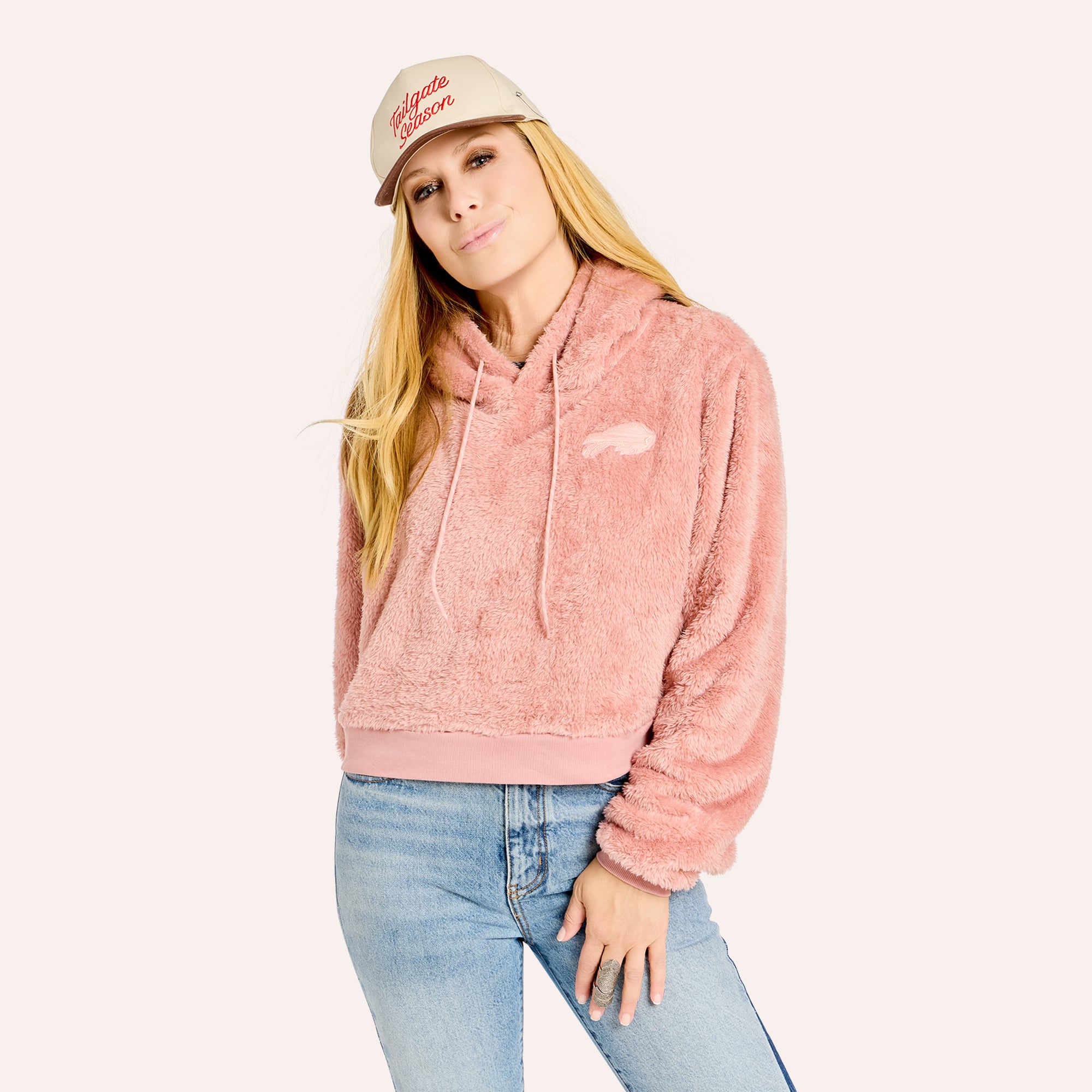 Women's by Jill Martin Pink Buffalo Bills Tonal Sherpa Cropped Hoodie