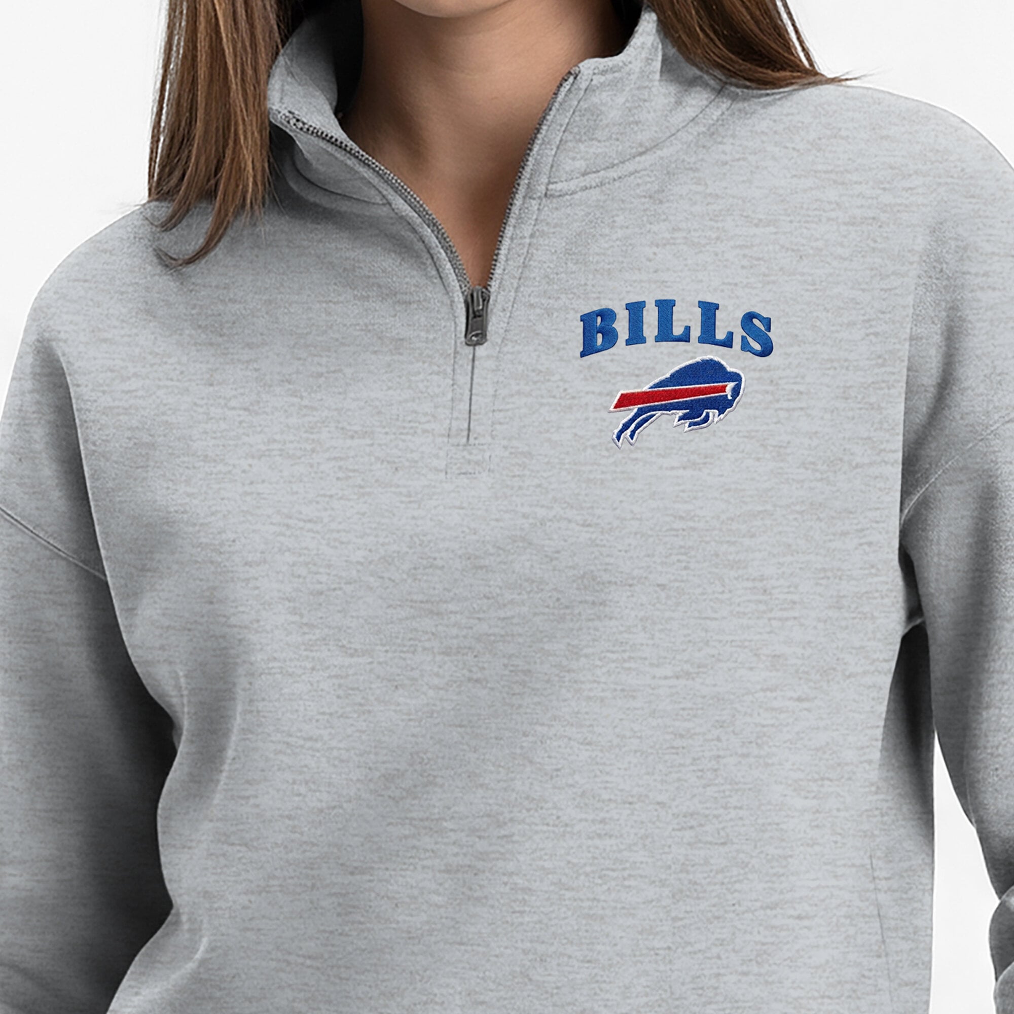 Sweat-shirt à col zippé Champion pour femme, gris chiné, Buffalo Bills, Powerblend